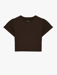 Slim Fit Kısa Kollu Bisiklet Yaka Crop Spor Tişört