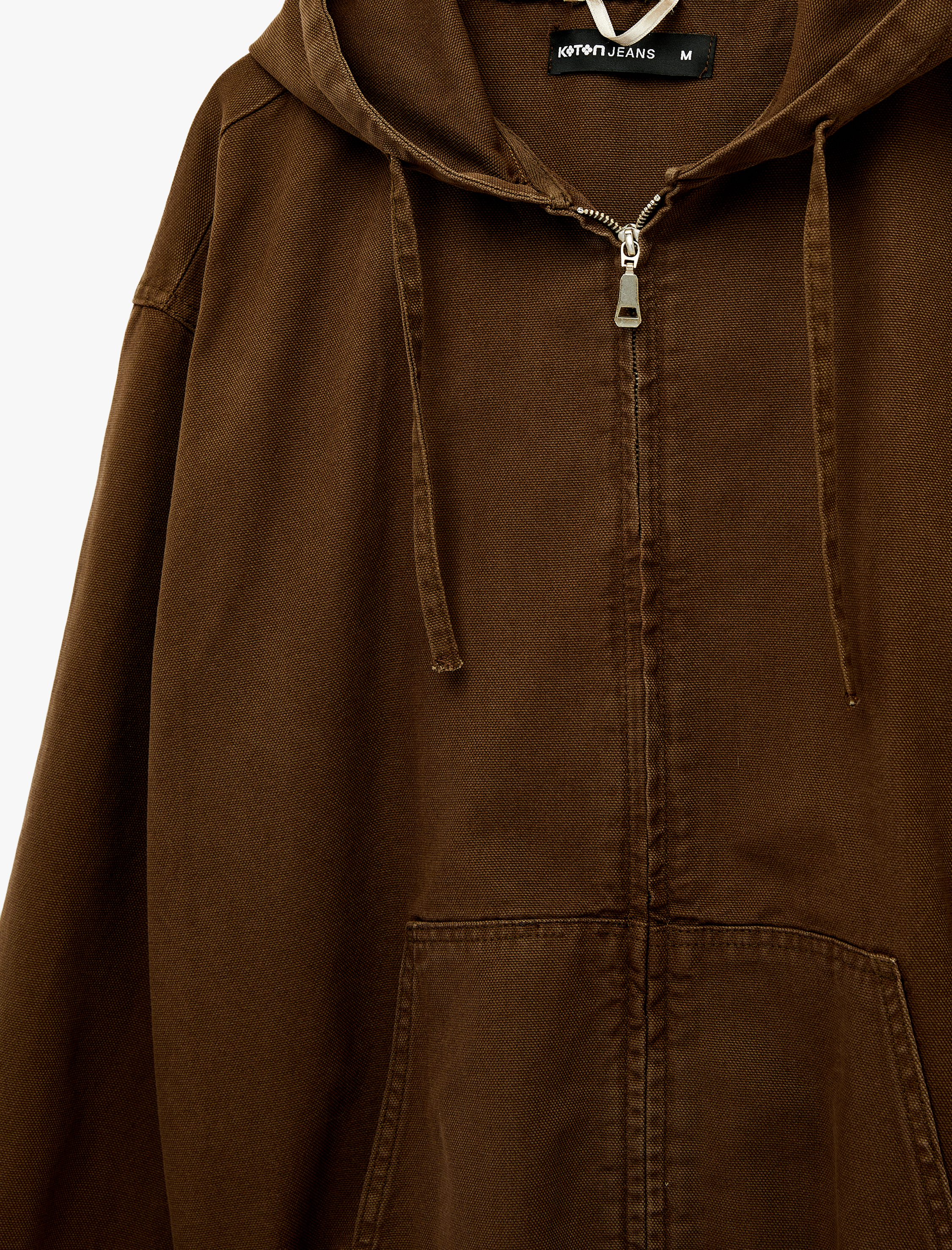   Uzun Kollu Pamuklu Cepli Fermuarlı Oversize Kapüşonlu Jean Ceket