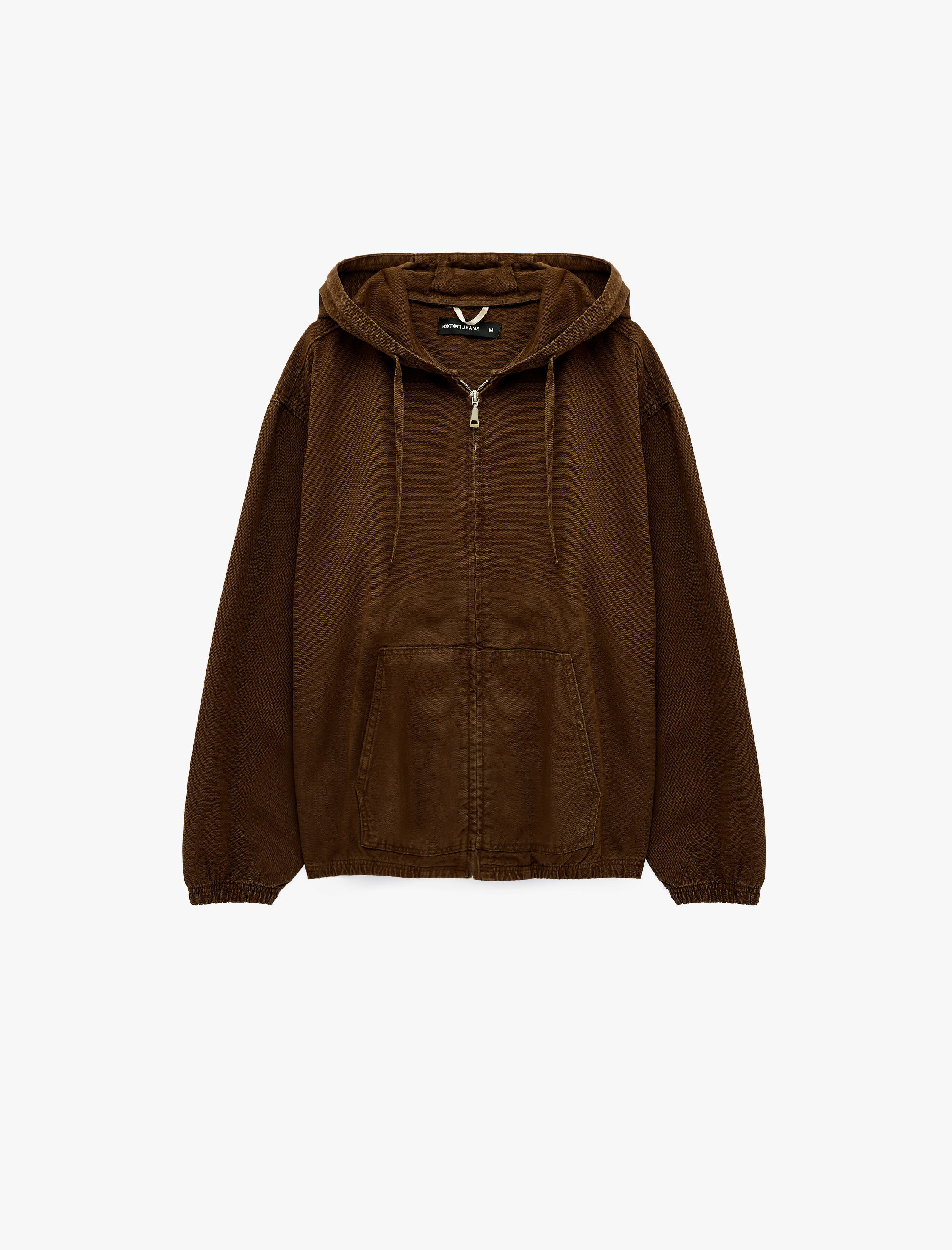   Uzun Kollu Pamuklu Cepli Fermuarlı Oversize Kapüşonlu Jean Ceket