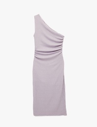 Tek Omuz Kolsuz Slim Fit Bürümcük Uzun Elbise