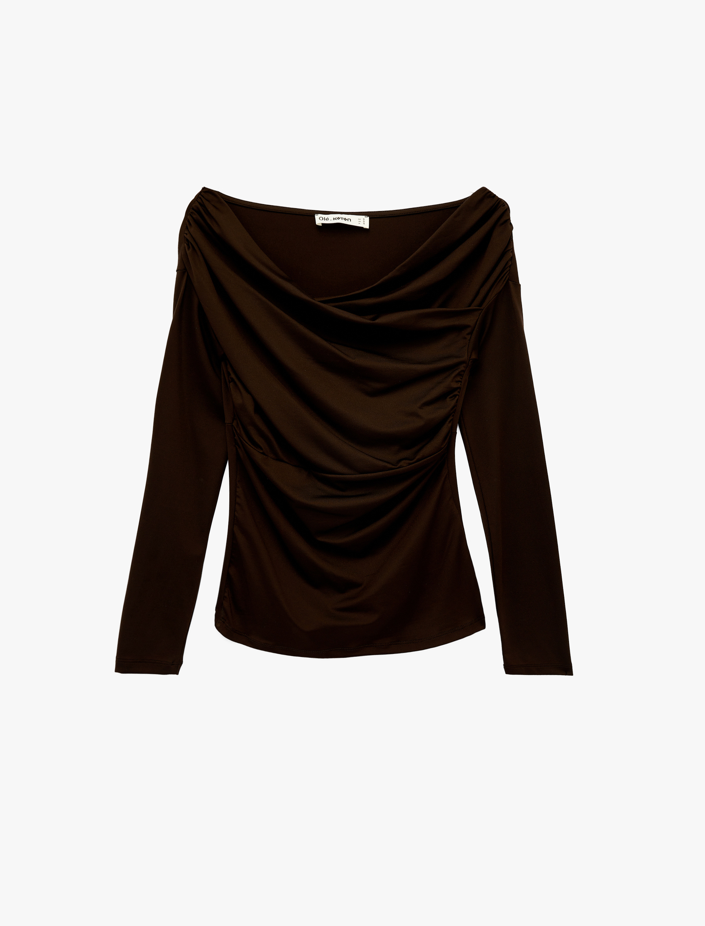   Slim Fit Uzun Kollu Asimetrik Yaka Drapeli Tişört