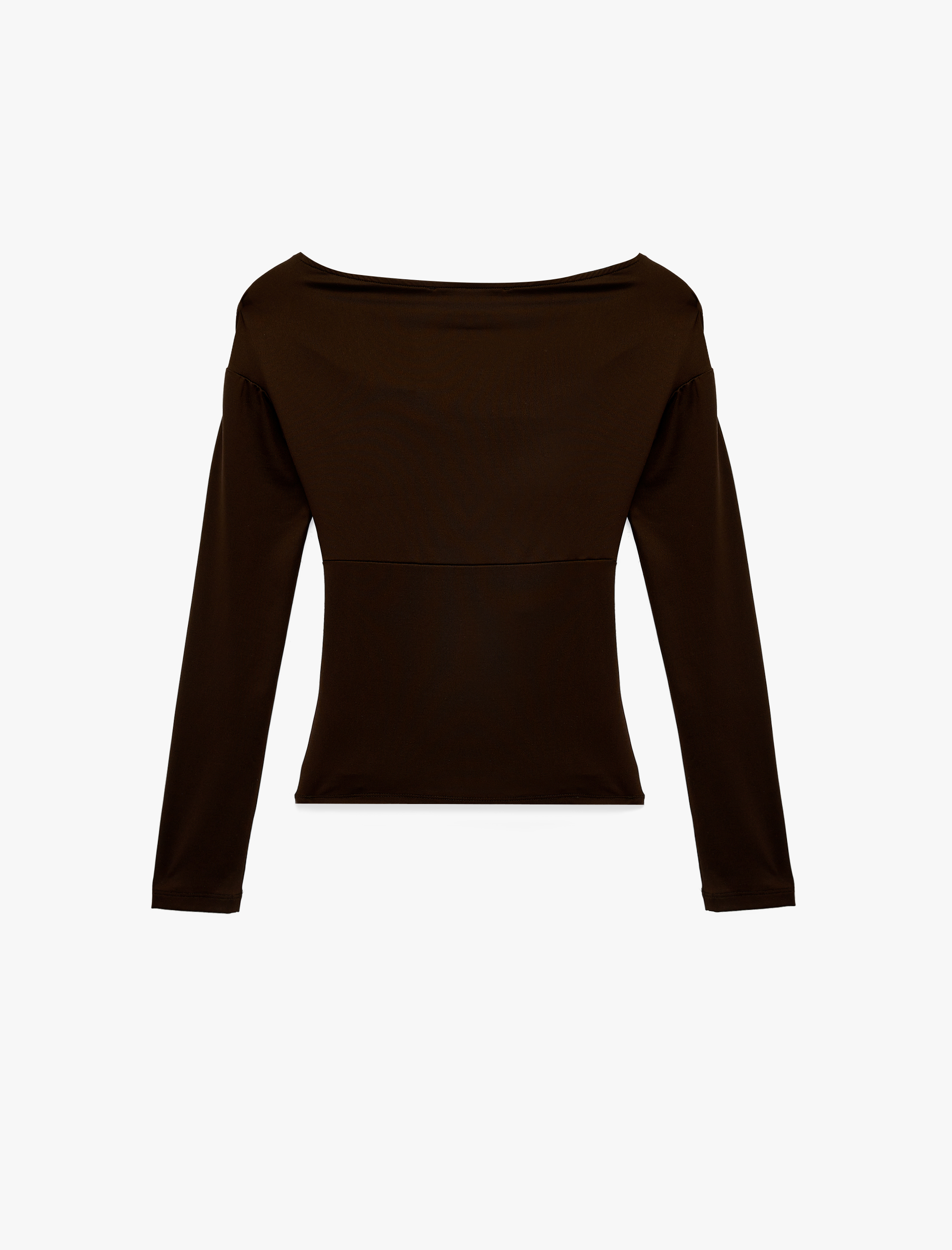   Slim Fit Uzun Kollu Asimetrik Yaka Drapeli Tişört