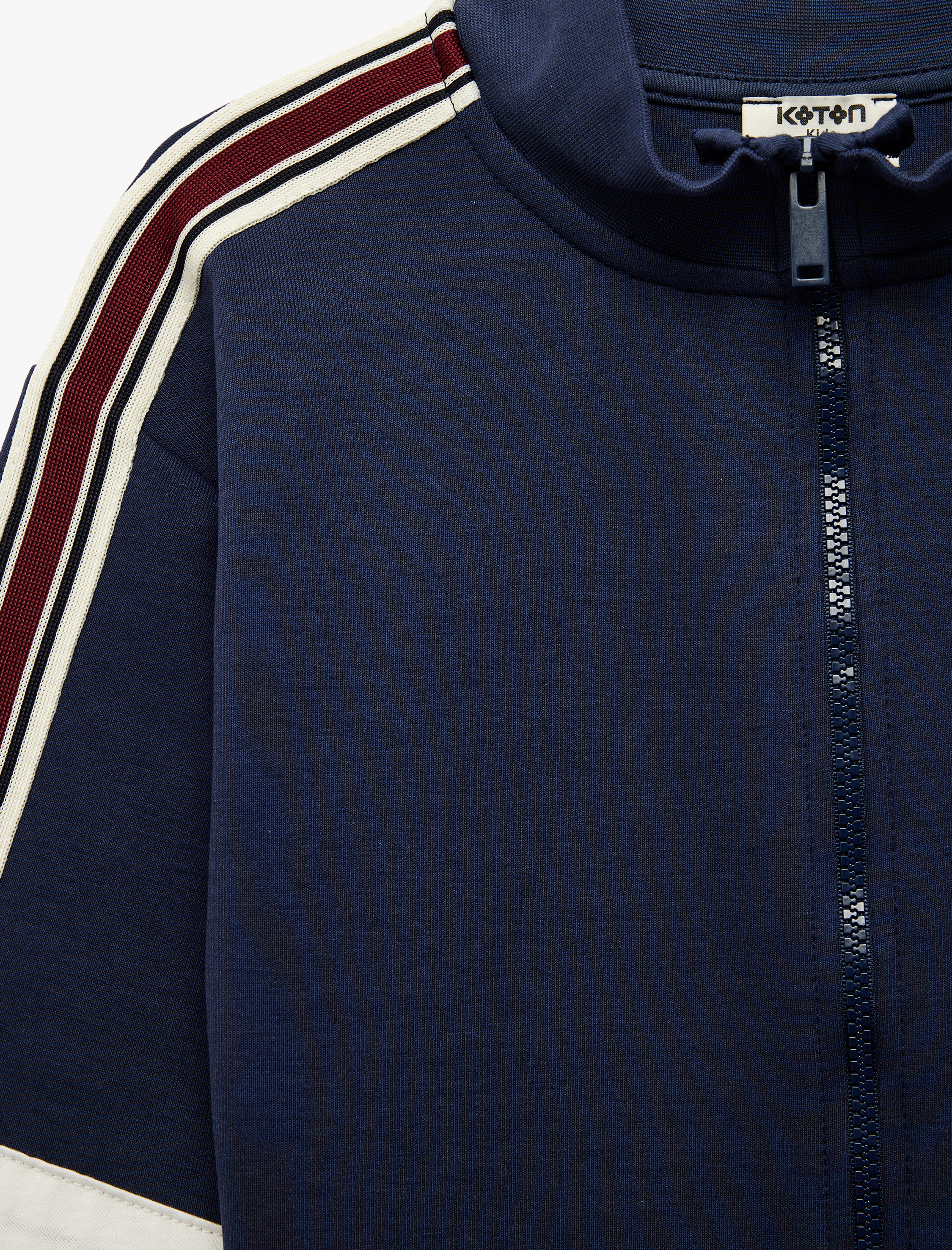  Erkek Çocuk Uzun Kollu Çizgili Şerit Detaylı Dik Yaka Fermuarlı Oversize Ceket