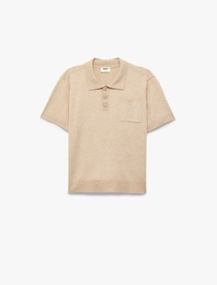 Kısa Kollu Cep Detaylı Düğmeli Polo Yaka Triko Tişört