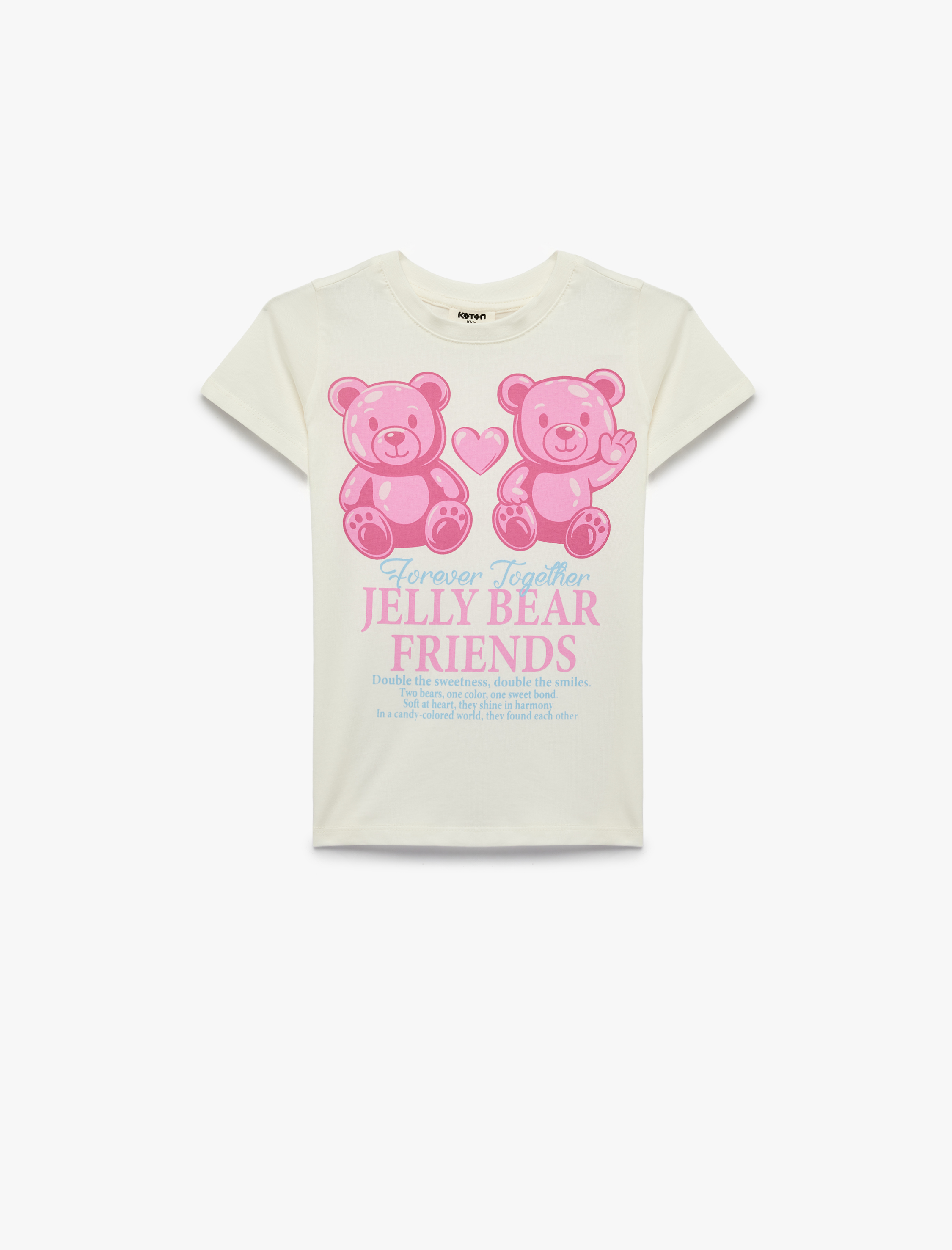  Kız Çocuk Pamuklu Kısa Kollu Bisiklet Yaka Ayıcık Baskılı Tişört