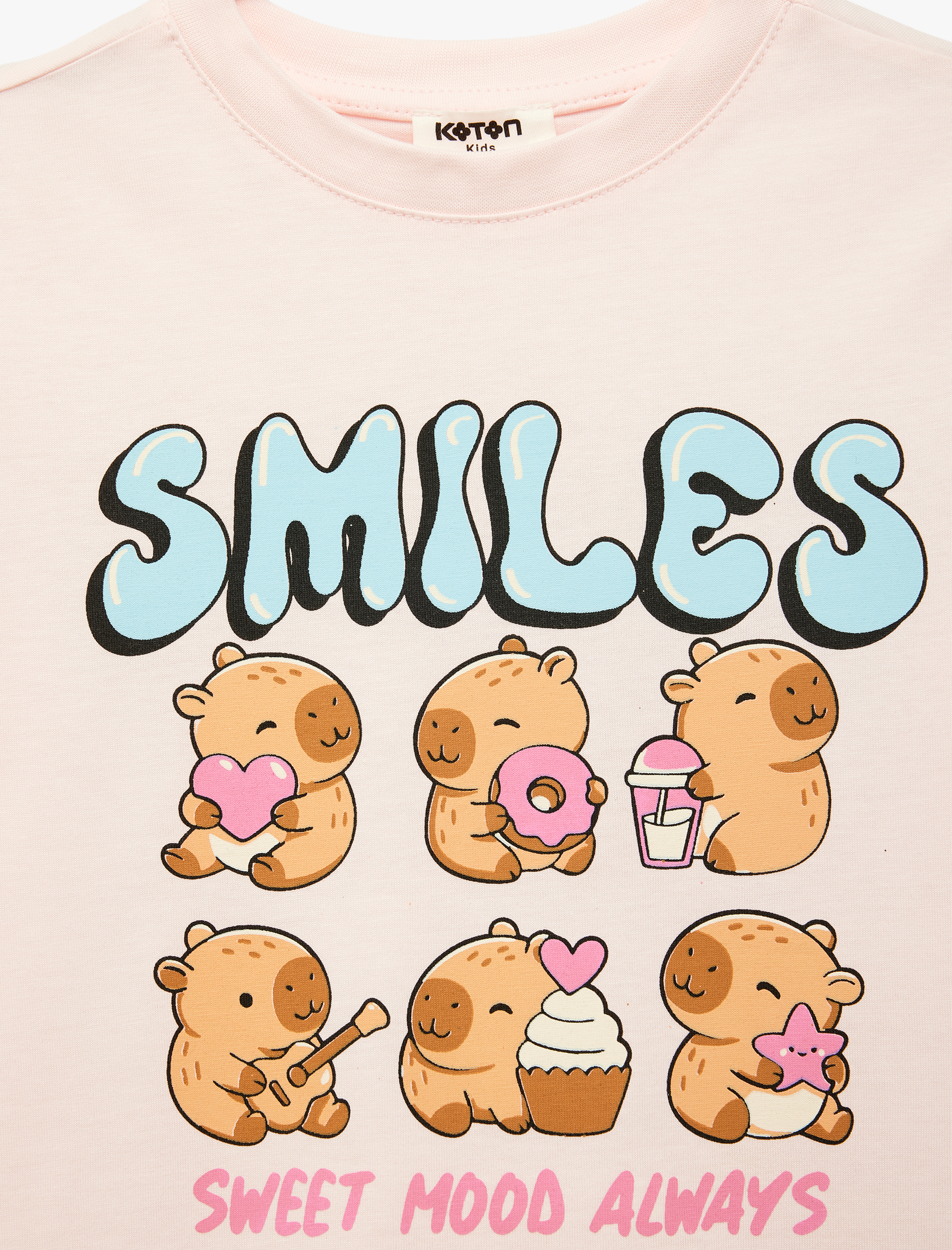  Kız Çocuk Pamuklu Kısa Kollu Bisiklet Yaka Hayvan Grafik Baskılı Tişört