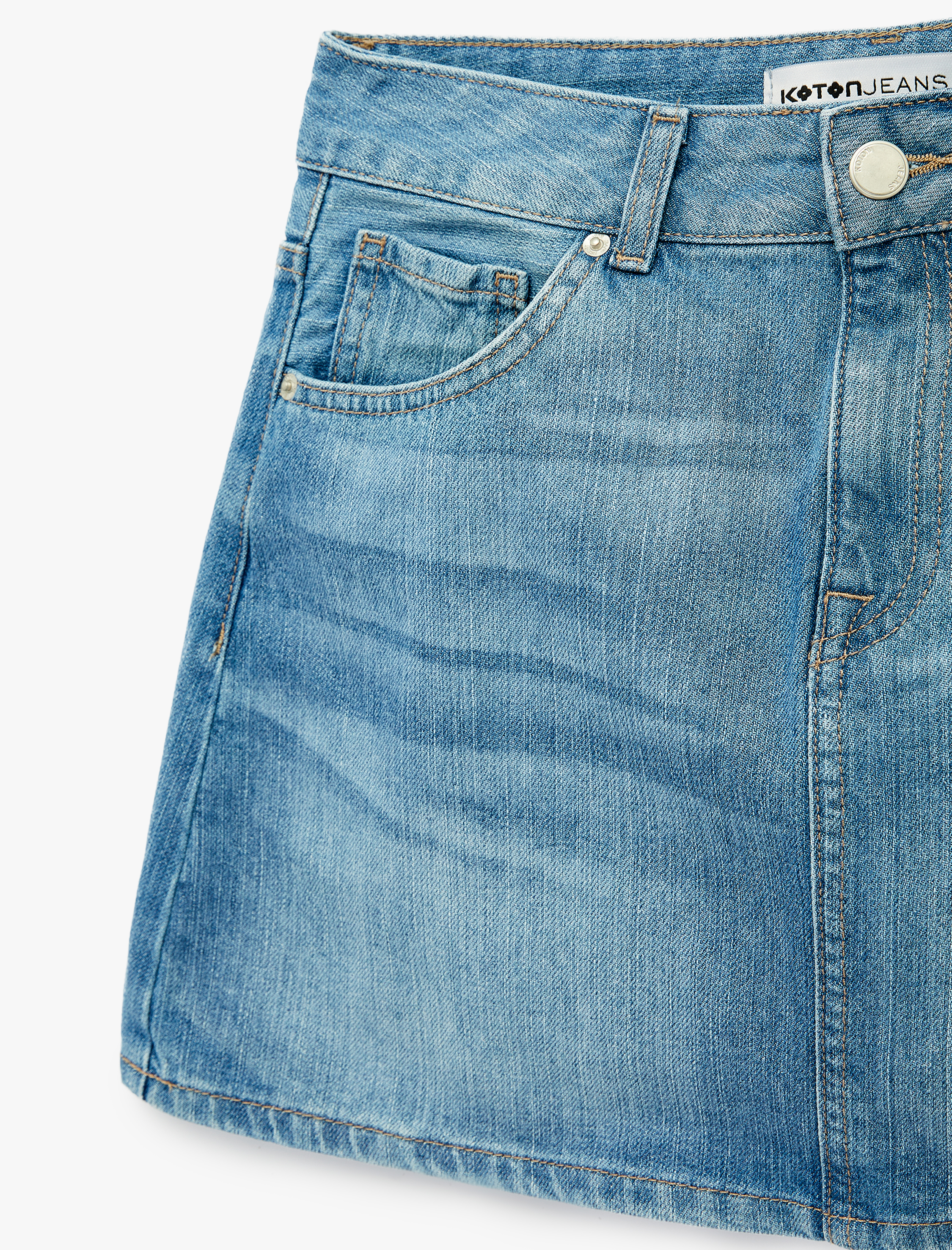   Pamuklu Cepli Düğmeli Mini A Kesim Denim Etek