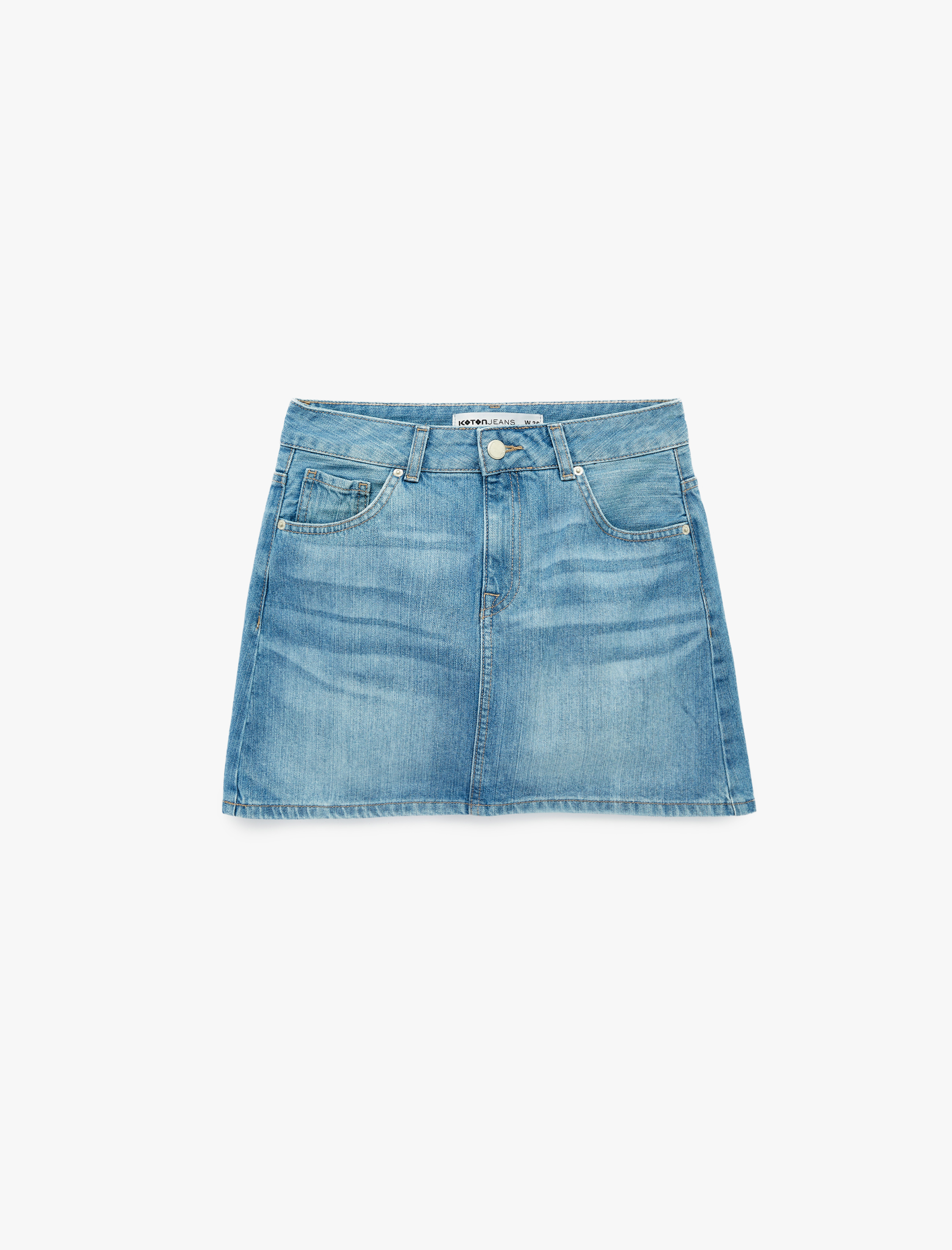   Pamuklu Cepli Düğmeli Mini A Kesim Denim Etek