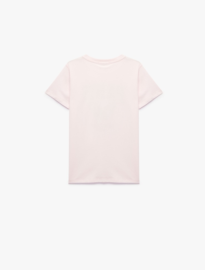 Kız Çocuk Pamuklu Kısa Kollu Bisiklet Yaka Kelebek Baskılı Tişört