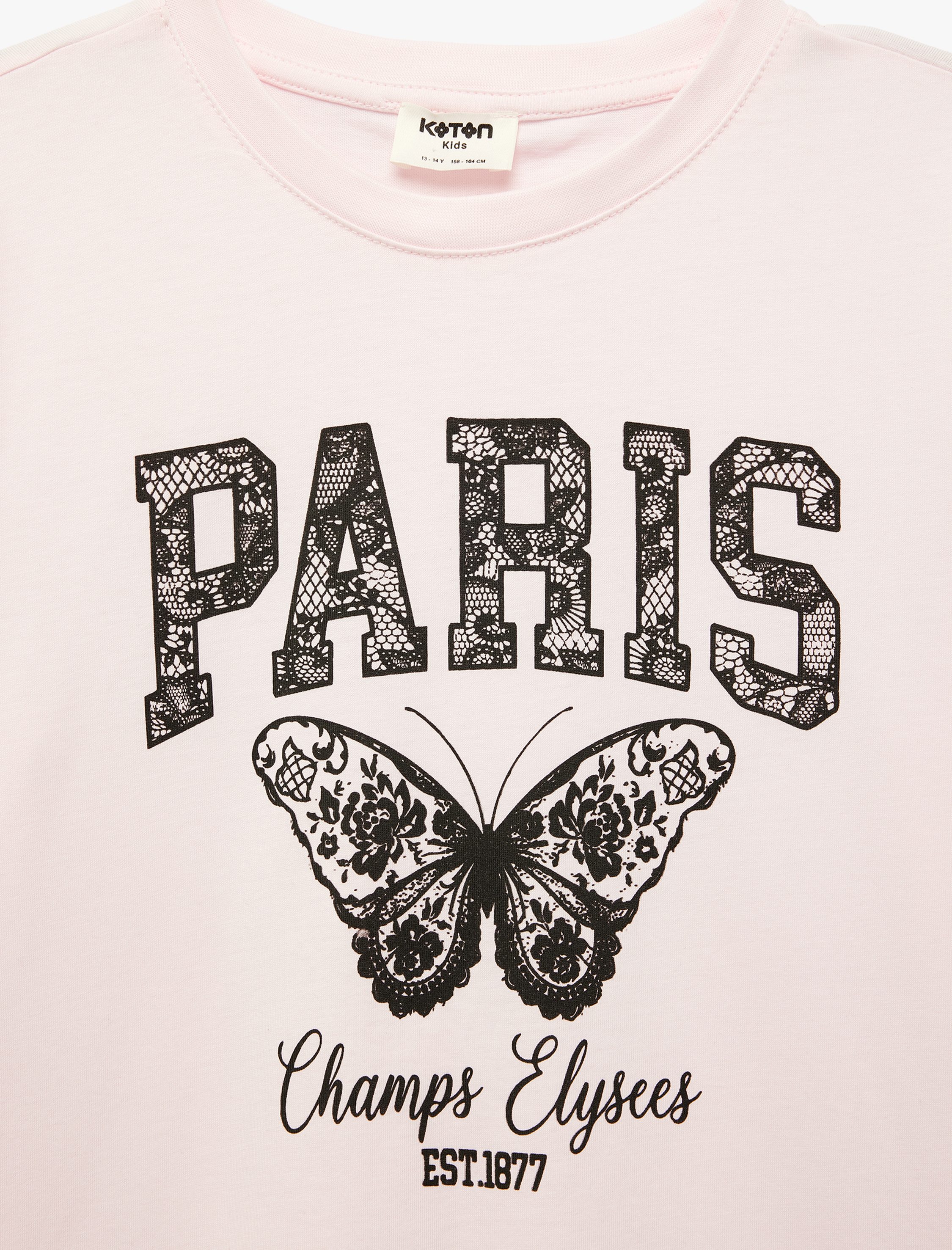  Kız Çocuk Pamuklu Kısa Kollu Bisiklet Yaka Kelebek Baskılı Tişört