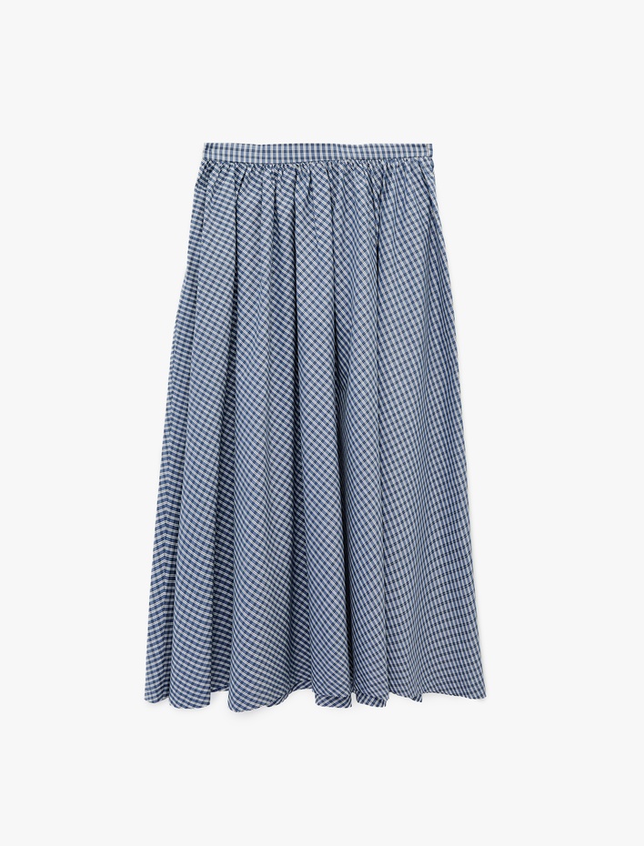  Regular Fit Pamuklu Poplin Ekose Uzun Etek