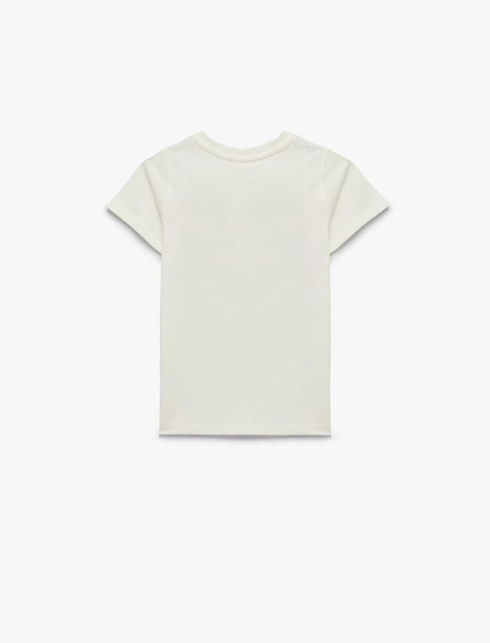 Kız Çocuk Pamuklu Kısa Kollu Bisiklet Yaka Balerin Baskılı Tişört