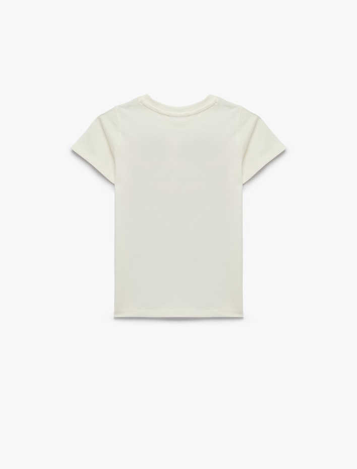 Kız Çocuk Pamuklu Kısa Kollu Bisiklet Yaka Ayıcık Baskılı Tişört