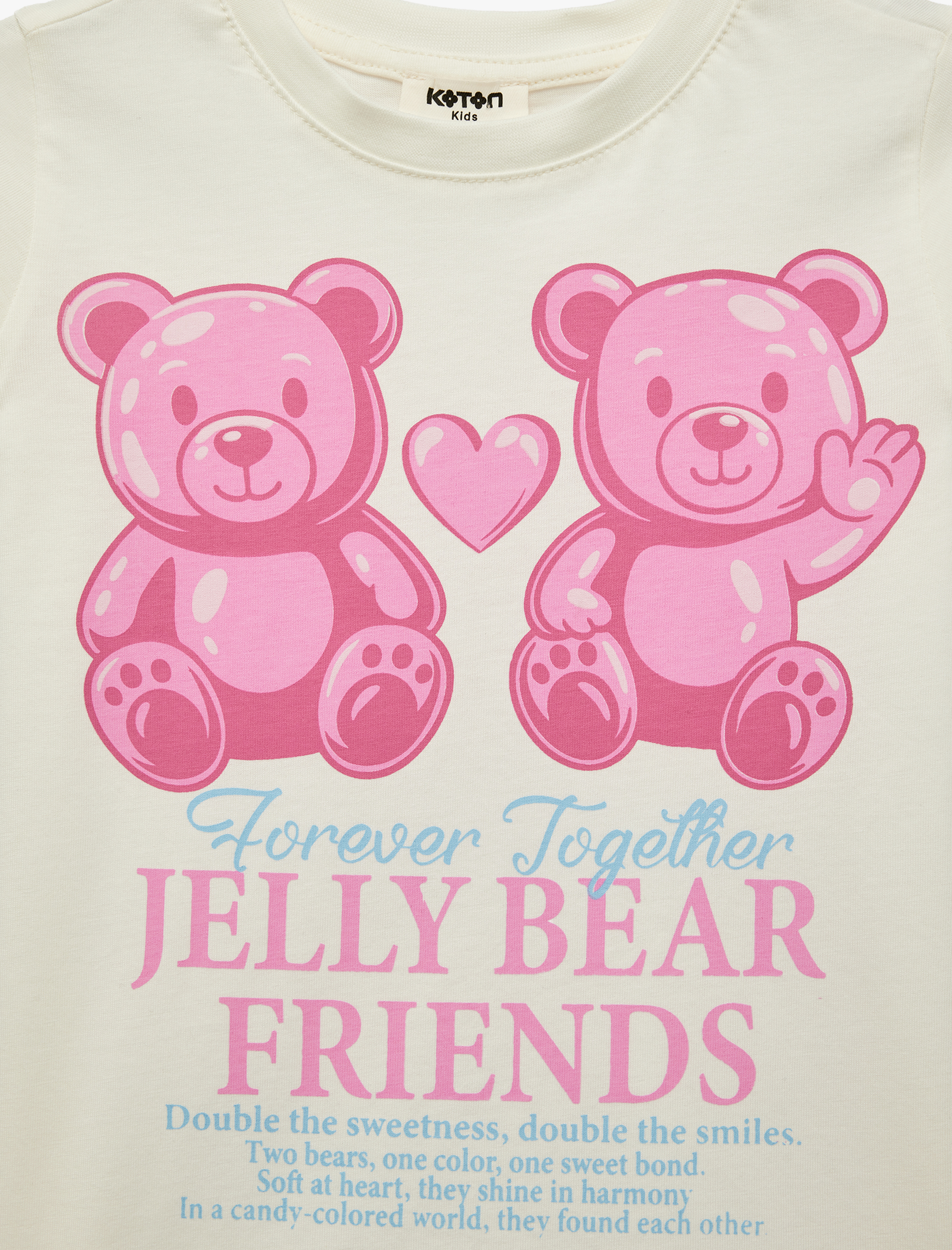  Kız Çocuk Pamuklu Kısa Kollu Bisiklet Yaka Ayıcık Baskılı Tişört