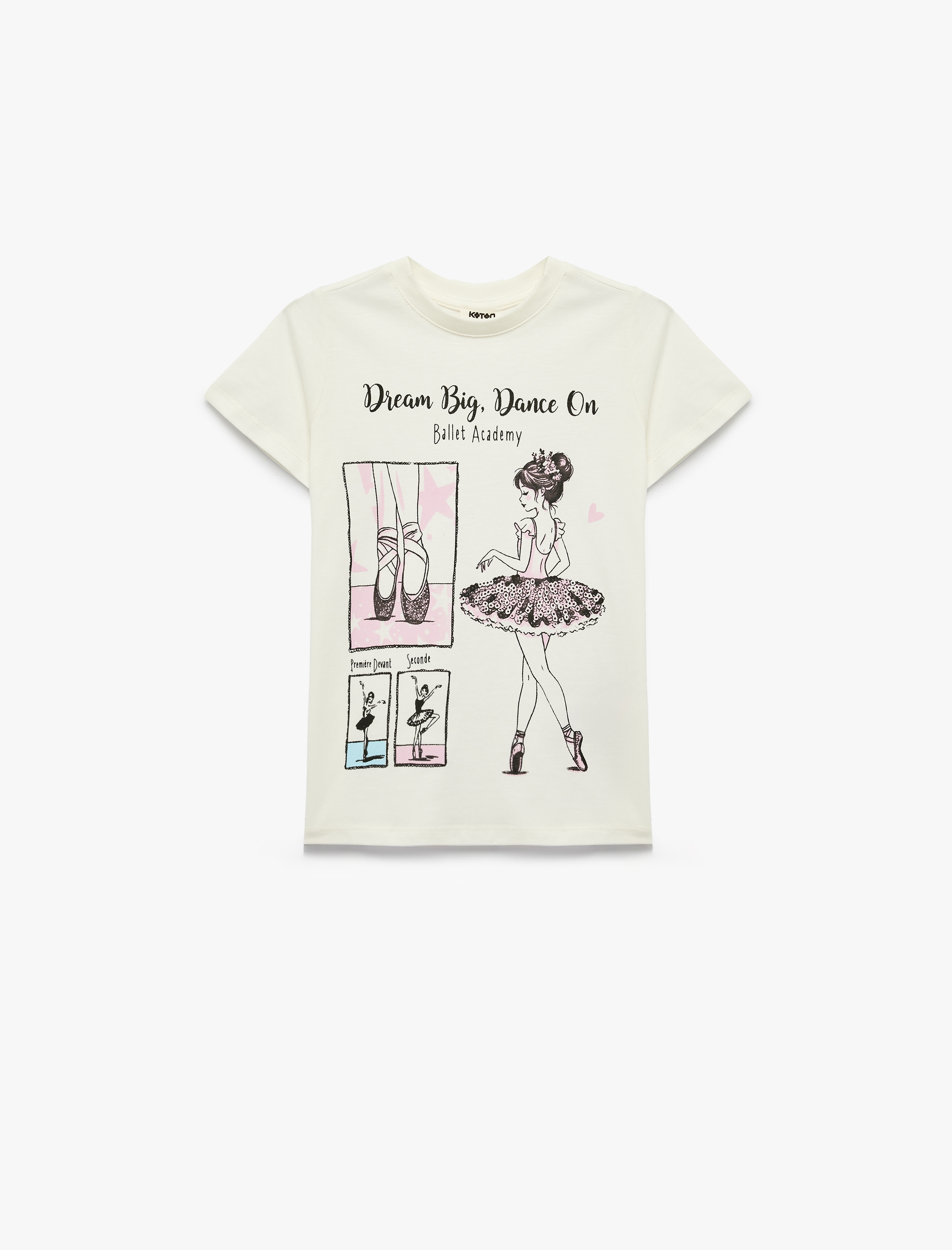  Kız Çocuk Pamuklu Kısa Kollu Bisiklet Yaka Balerin Baskılı Tişört