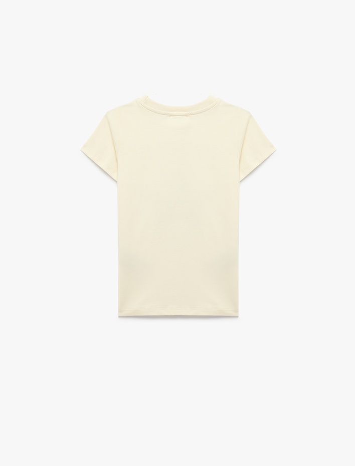 Kız Çocuk Pamuklu Kısa Kollu Bisiklet Yaka Yıldız Baskılı Tişört