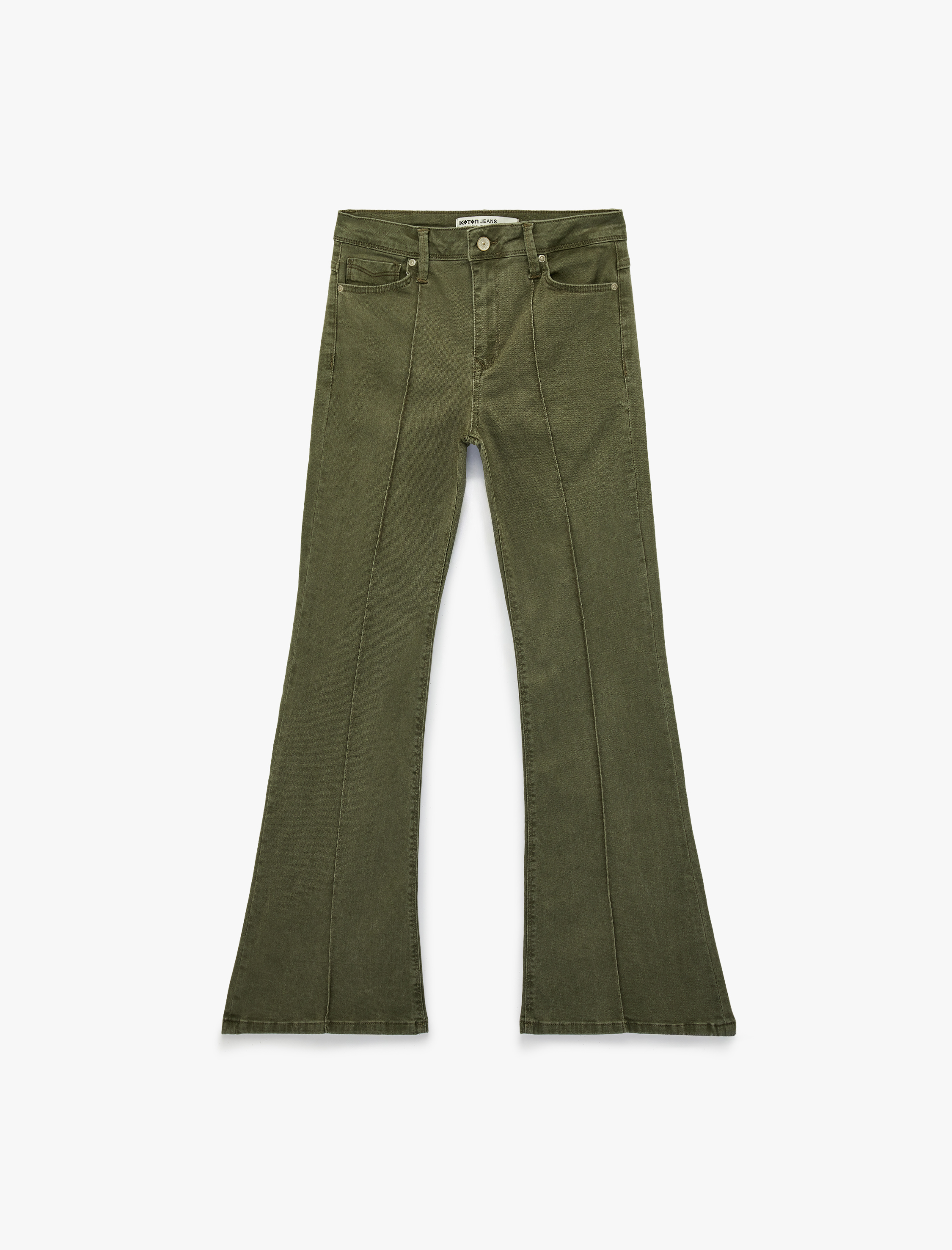   Nervürlü Cepli Düğmeli İspanyol Paça Denim Pantolon - Flare Jeans