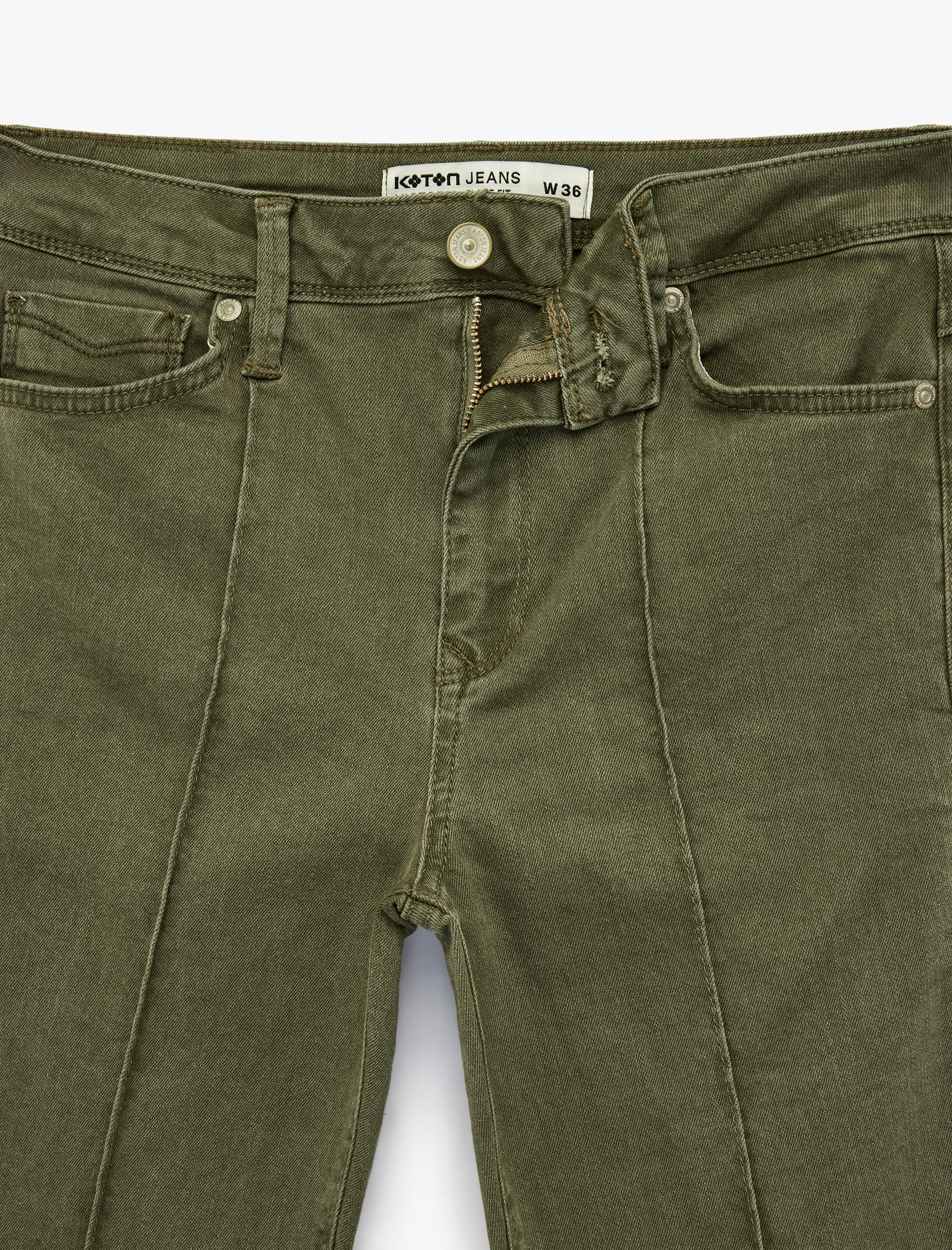   Nervürlü Cepli Düğmeli İspanyol Paça Denim Pantolon - Flare Jeans