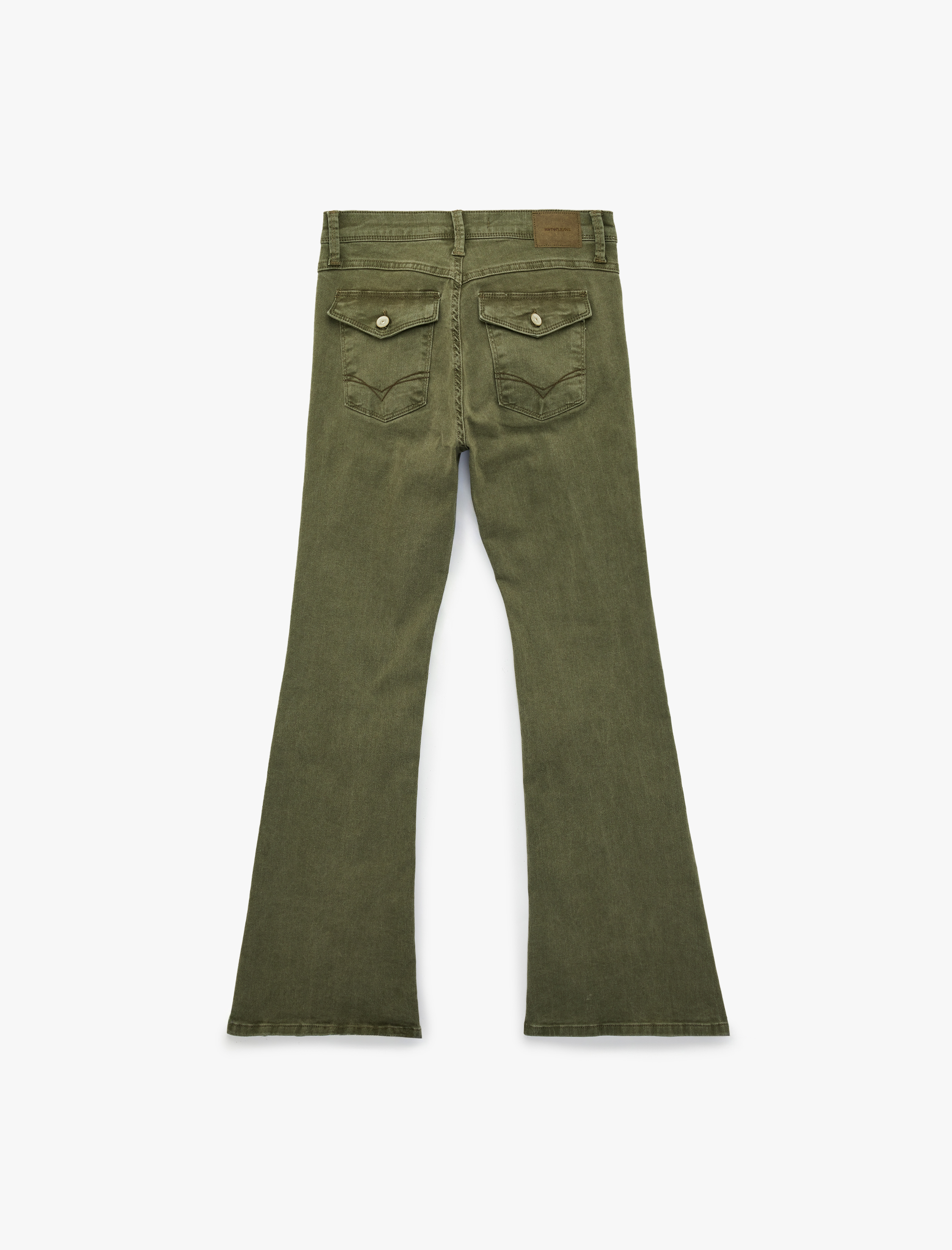   Nervürlü Cepli Düğmeli İspanyol Paça Denim Pantolon - Flare Jeans