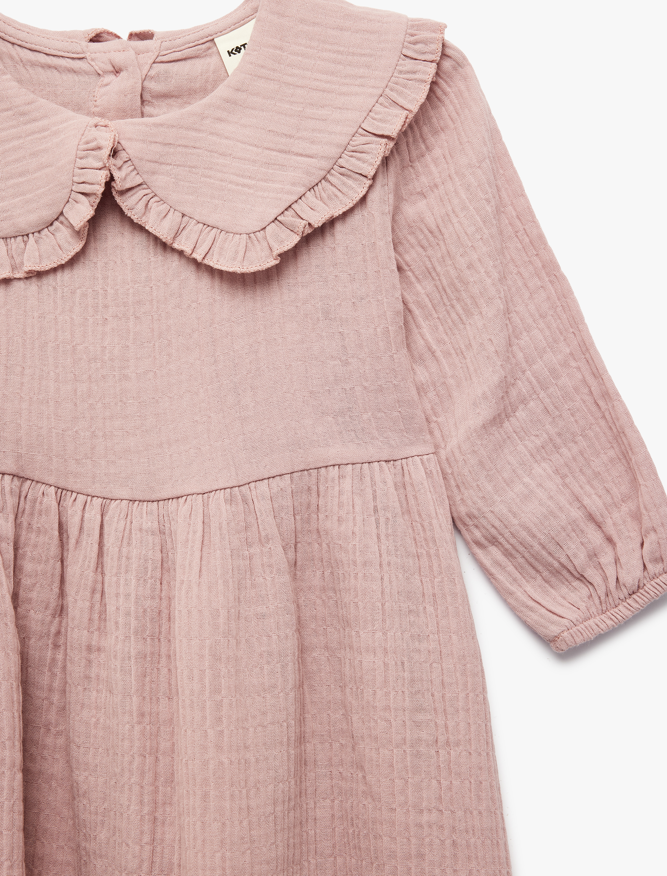  Kız Bebek Pamuklu Uzun Kollu Fırfırlı Bebe Yaka Müslin Elbise