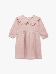 Pamuklu Uzun Kollu Fırfırlı Bebe Yaka Müslin Elbise