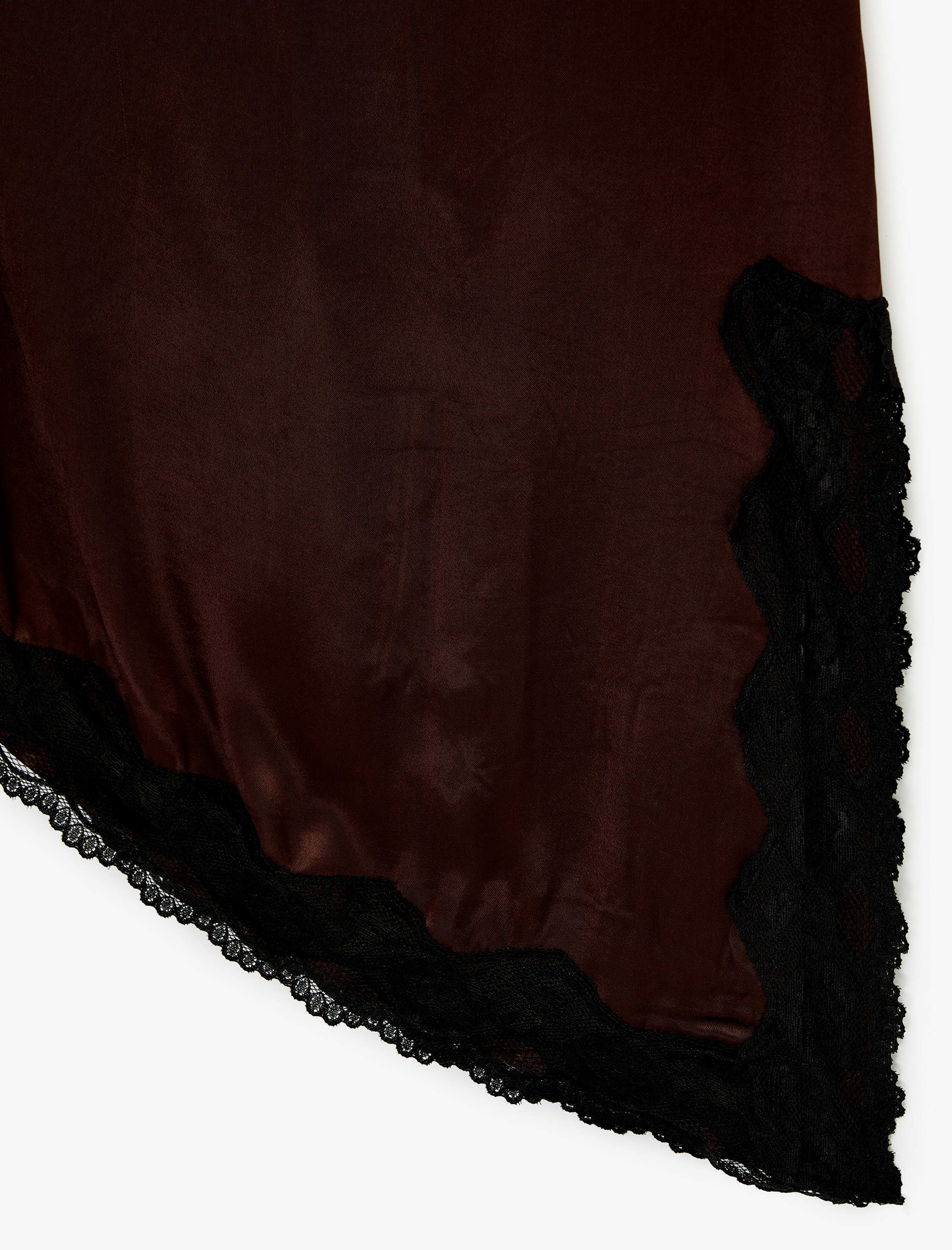   Asimetrik Slim Fit Dantel Detaylı Saten Midi Etek