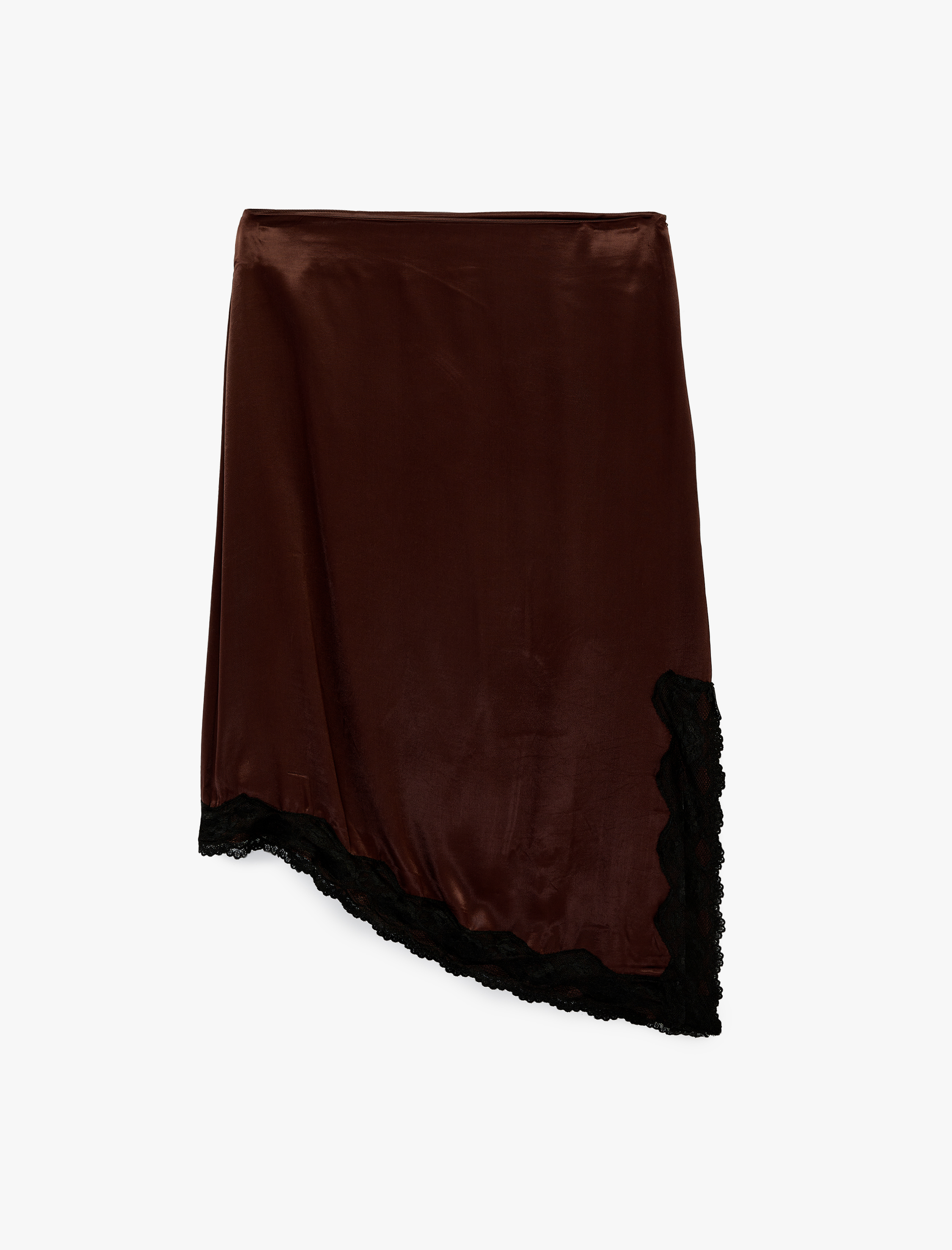   Asimetrik Slim Fit Dantel Detaylı Saten Midi Etek