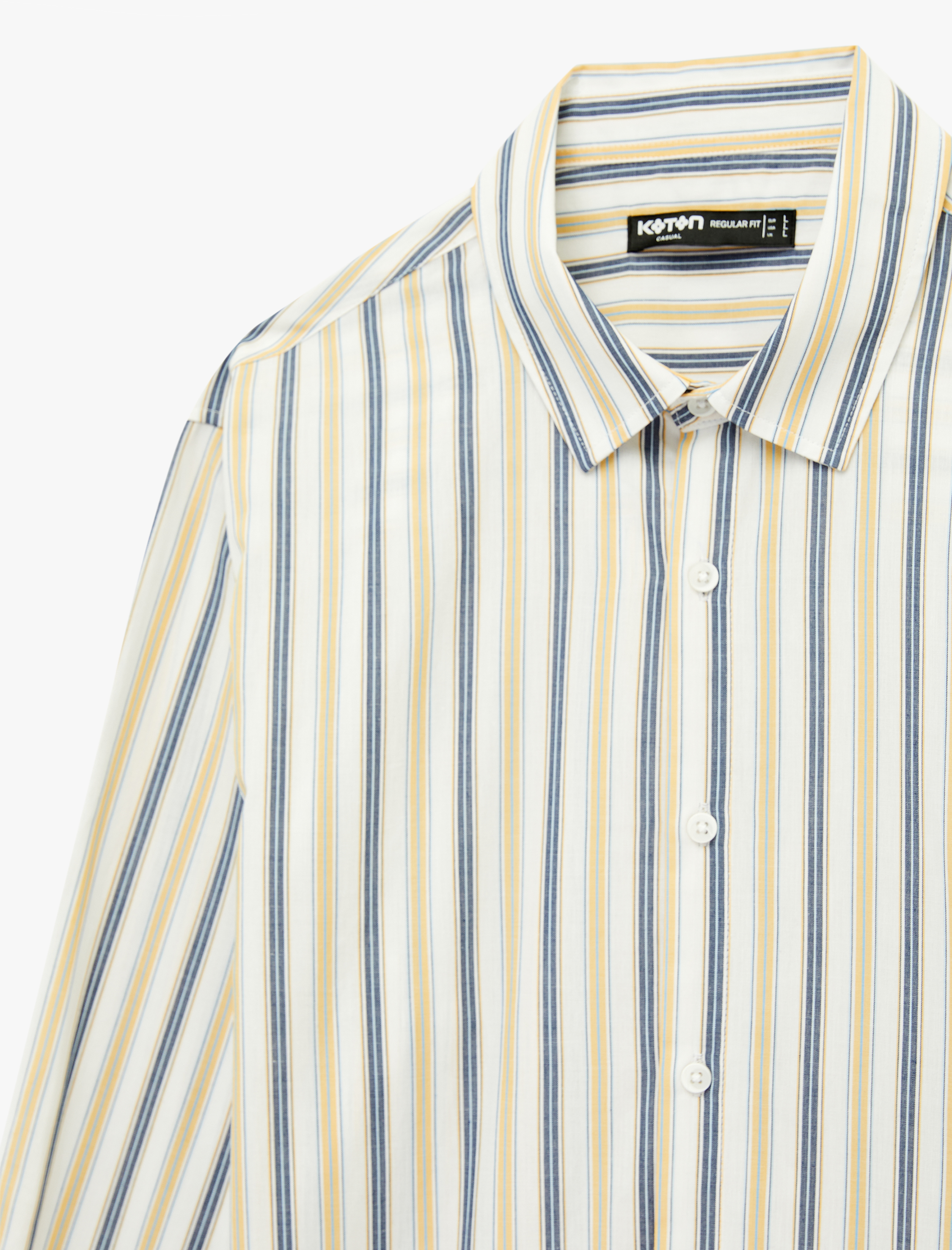   Regular Fit Klasik Yaka Pamuklu Poplin Uzun Kollu Çizgili Gömlek