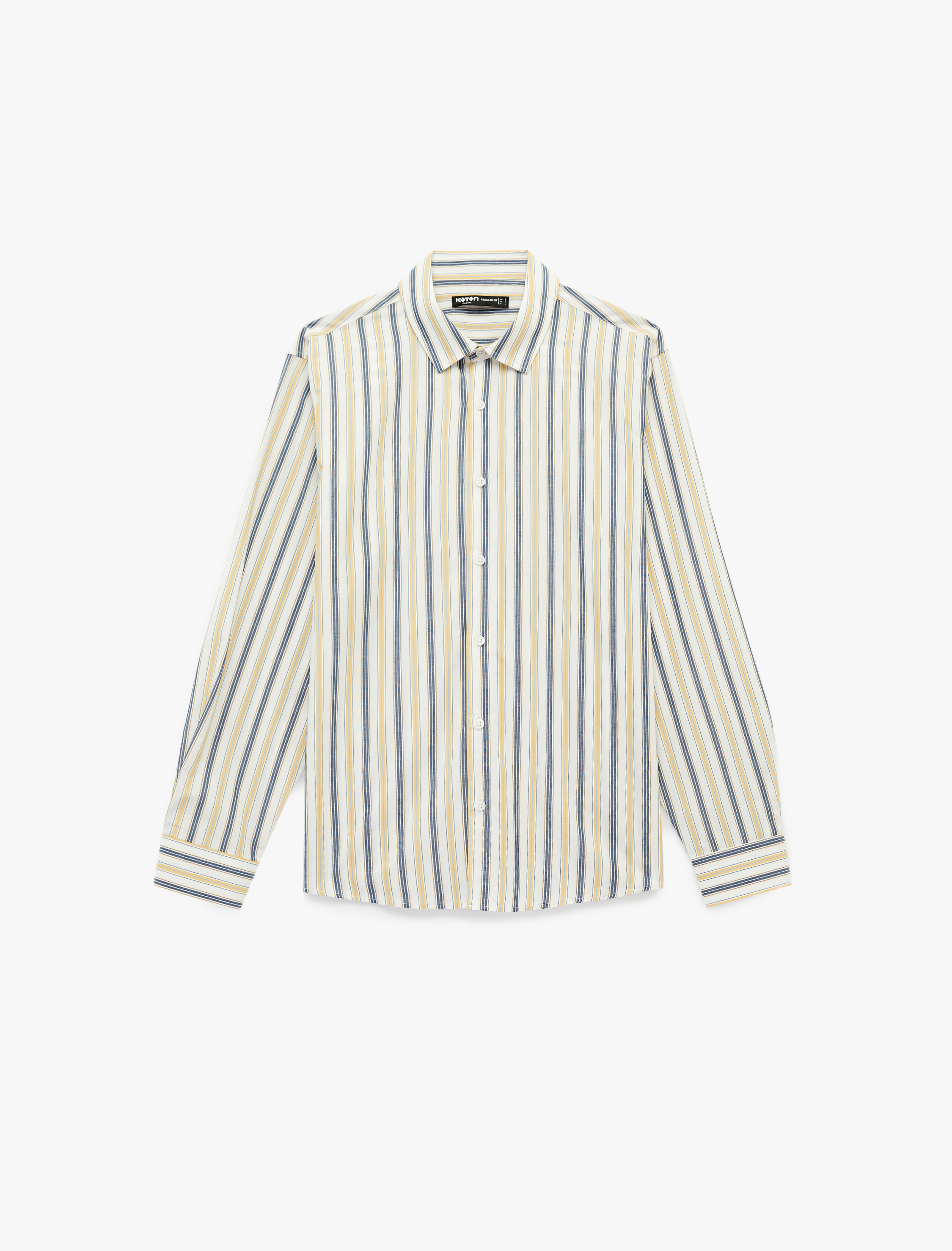   Regular Fit Klasik Yaka Pamuklu Poplin Uzun Kollu Çizgili Gömlek