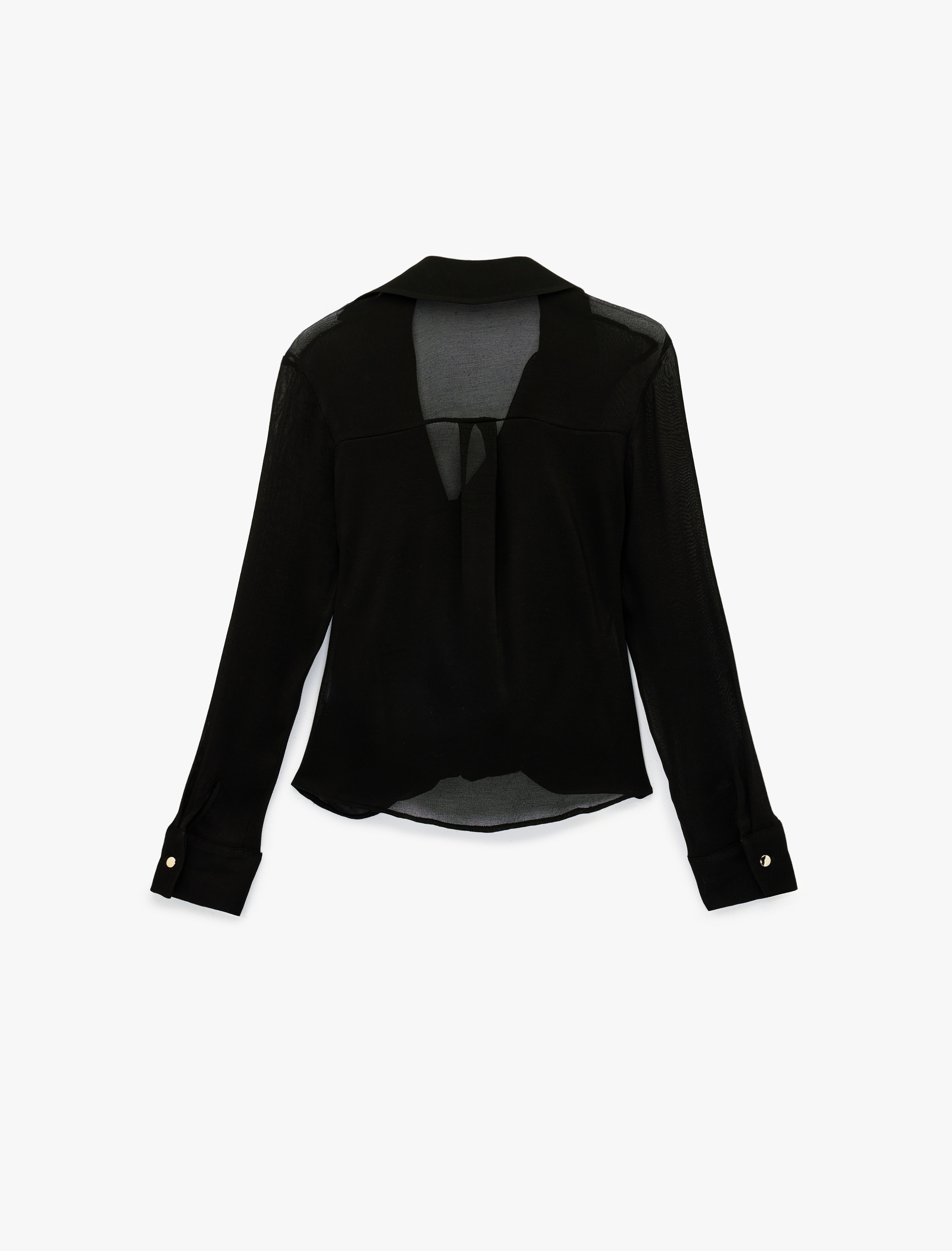   Viskon Karışımlı Uzun Kollu Degaje Yaka Tül Bluz