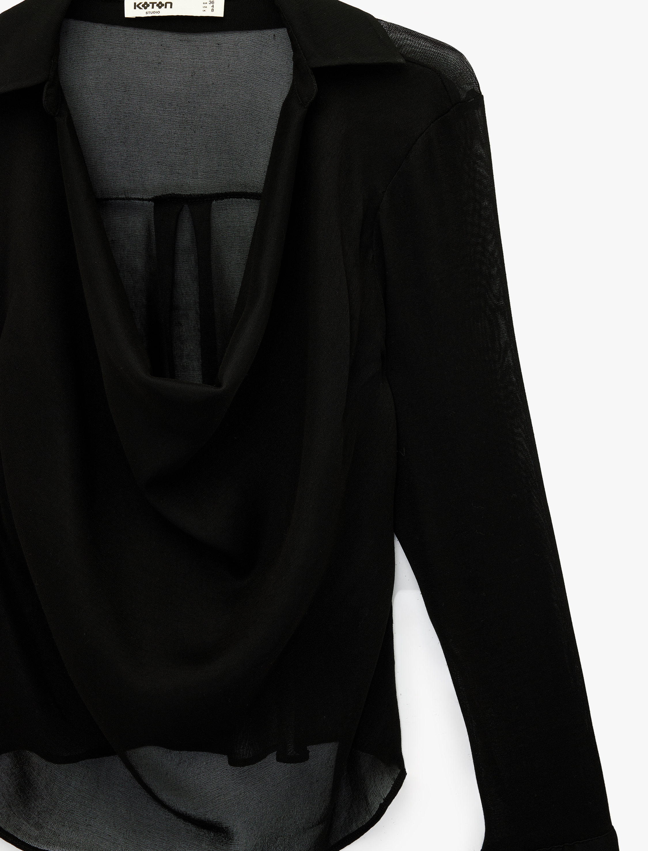   Viskon Karışımlı Uzun Kollu Degaje Yaka Tül Bluz