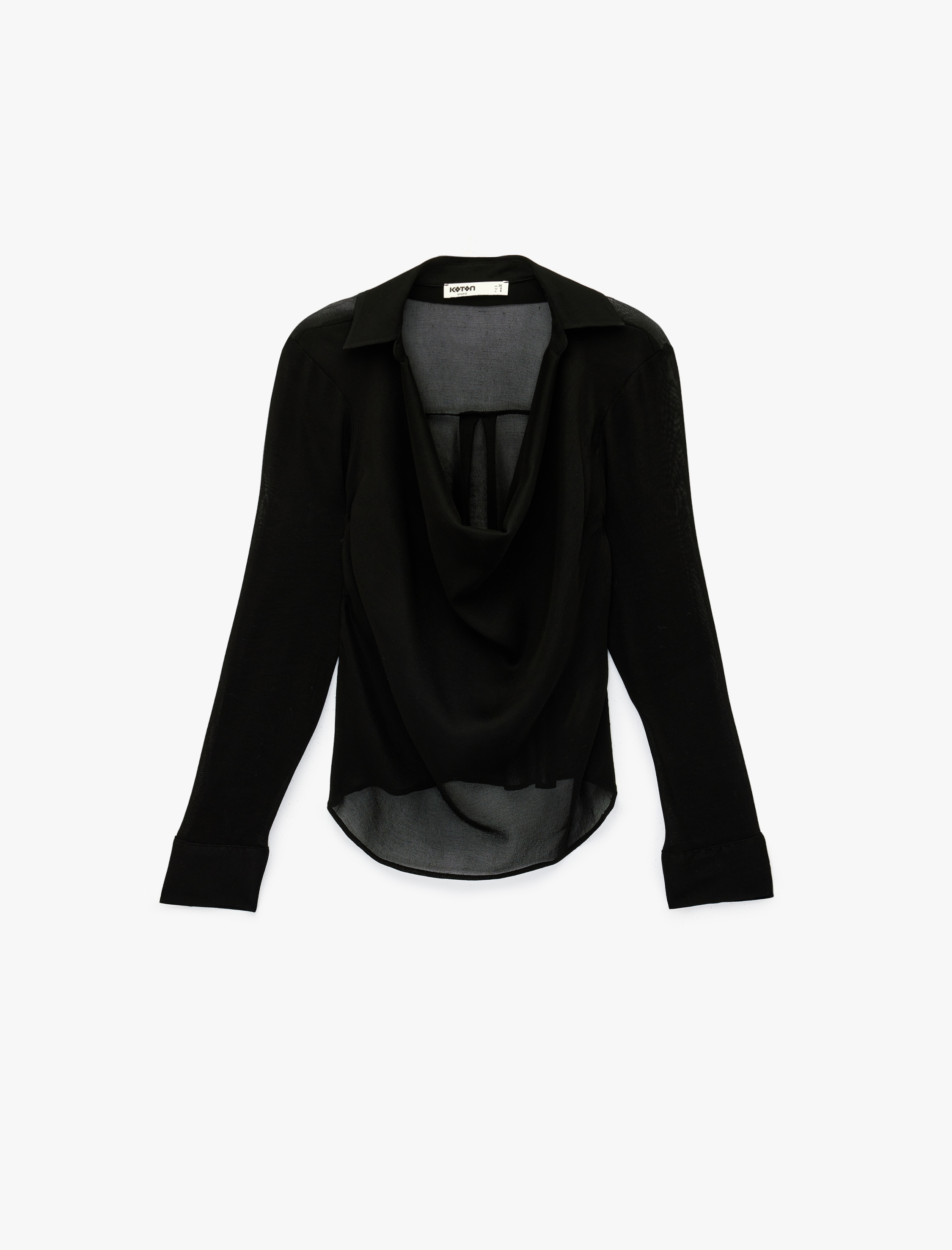   Viskon Karışımlı Uzun Kollu Degaje Yaka Tül Bluz