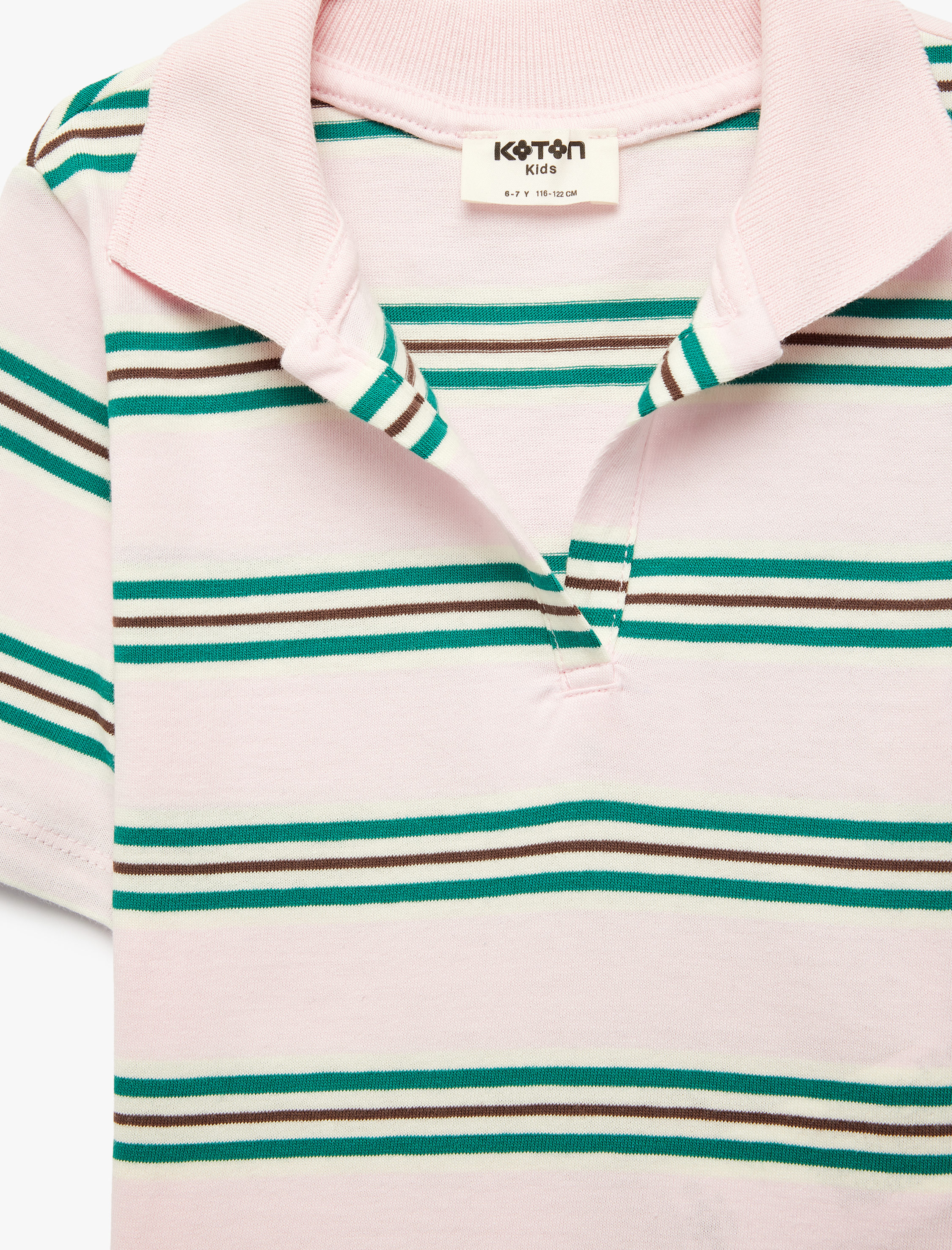  Kız Çocuk Pamuklu Slim Fit Kısa Kollu Crop Polo Yaka Çizgili Tişört