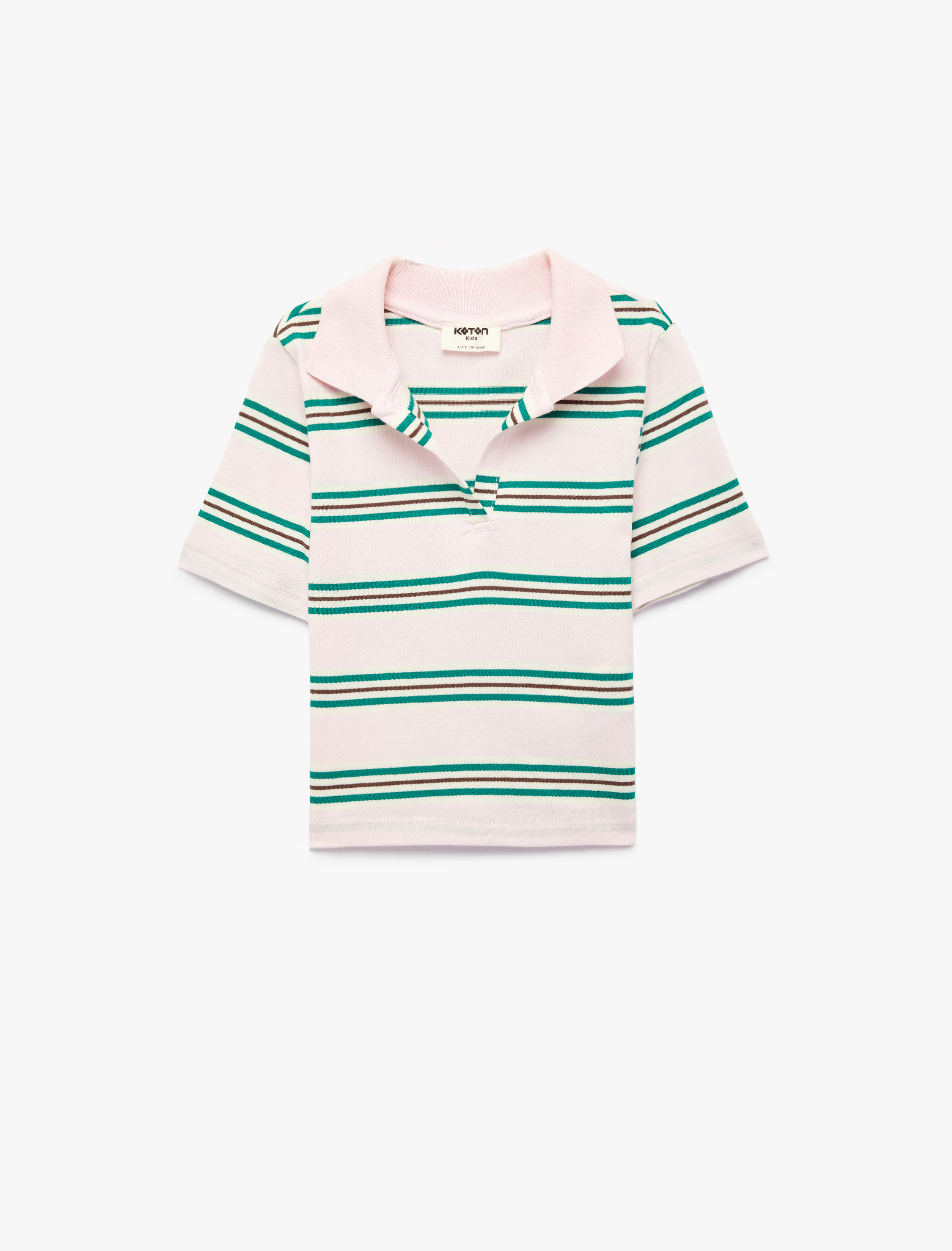  Kız Çocuk Pamuklu Slim Fit Kısa Kollu Crop Polo Yaka Çizgili Tişört