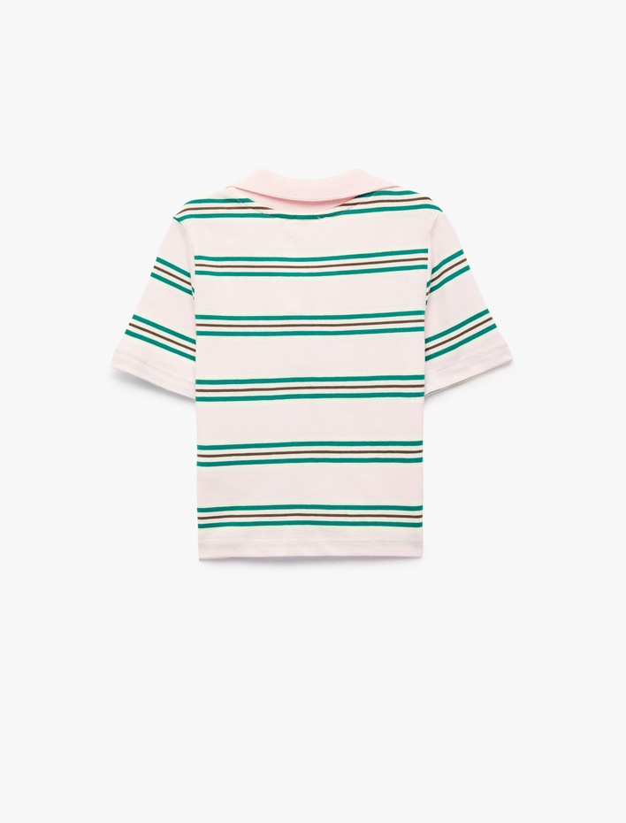 Kız Çocuk Pamuklu Slim Fit Kısa Kollu Crop Polo Yaka Çizgili Tişört