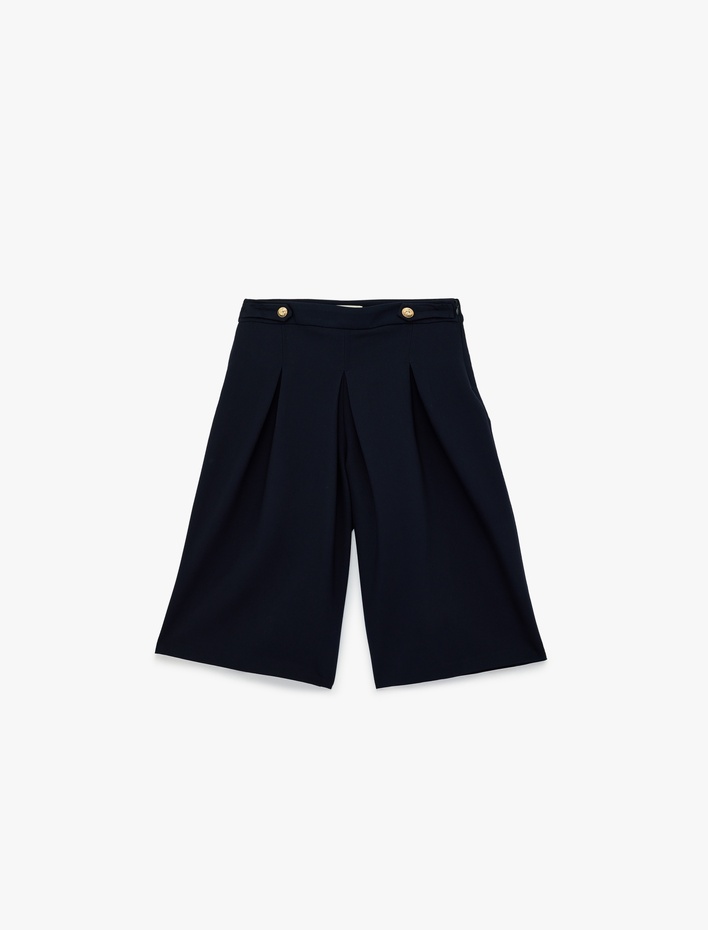  Yüksek Bel Düğmeli Metal Aksesuarlı Palazzo Şortolon