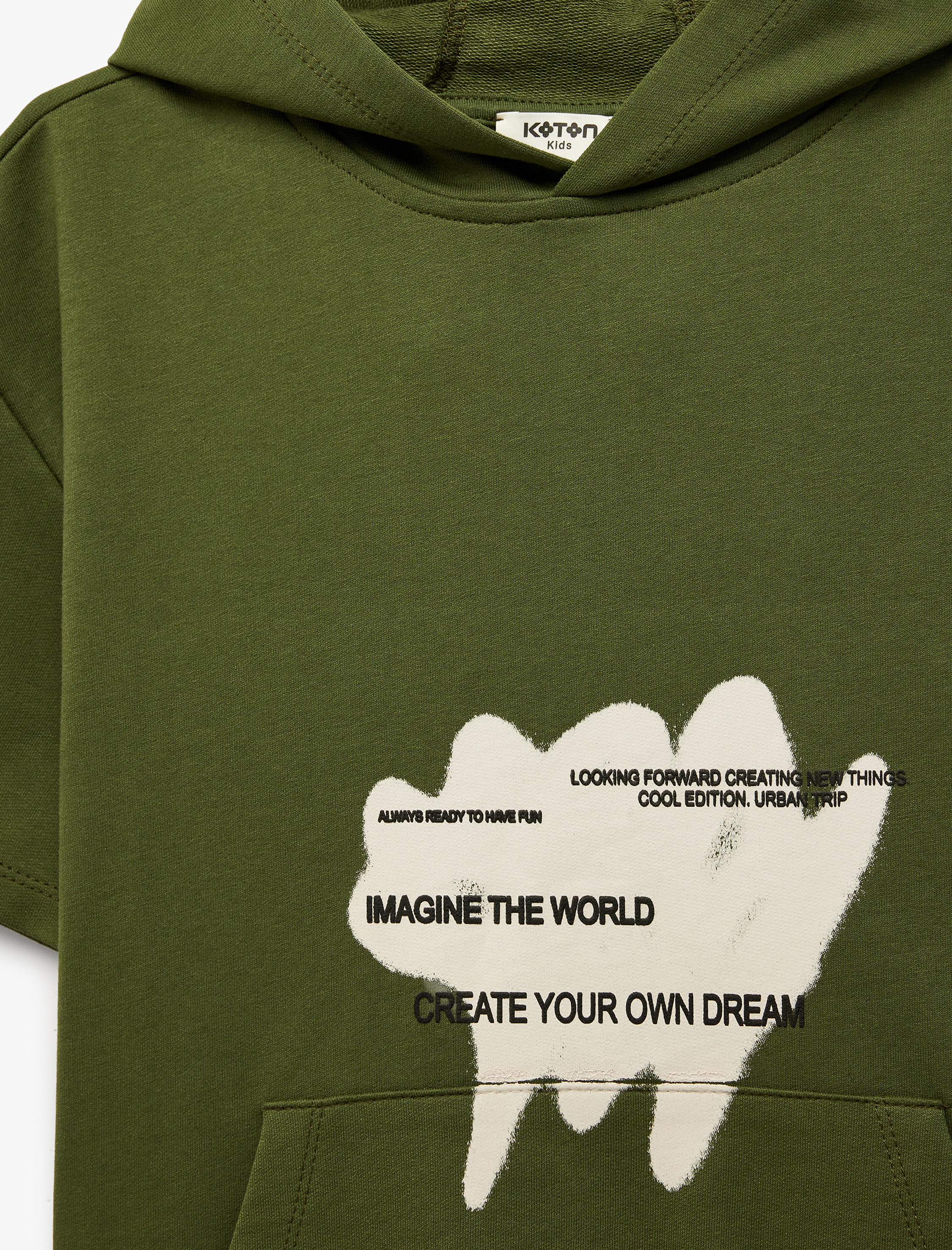  Erkek Çocuk Pamuklu Cepli Baskılı Kısa Kollu Kapüşonlu Oversize Sweatshirt