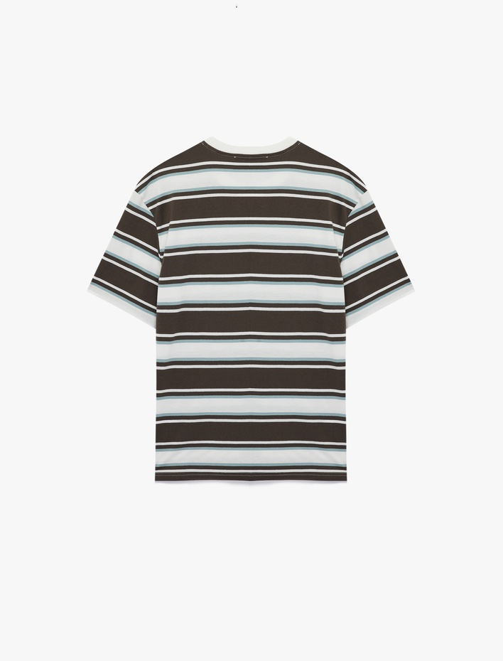  Oversize Kısa Kollu Bisiklet Yaka Çizgili Tişört