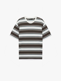 Oversize Kısa Kollu Bisiklet Yaka Çizgili Tişört