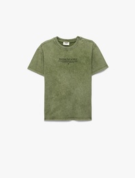 Pamuklu Kısa Kollu Bisiklet Yaka Baskılı Oversize Tişört