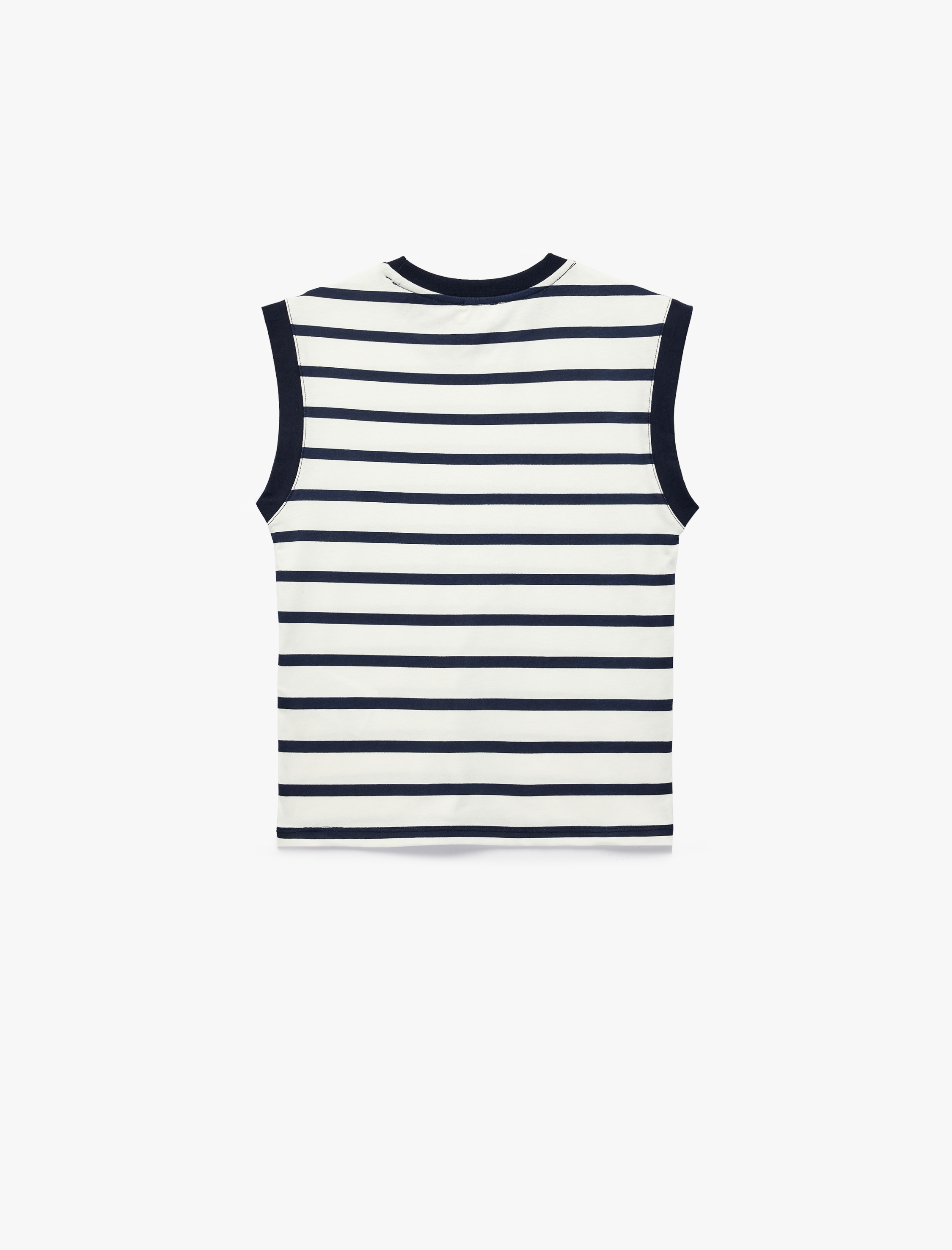  Kız Çocuk Pamuklu Aksesuar Düğme Detaylı Bisiklet Yaka Çizgili Kolsuz Tişört