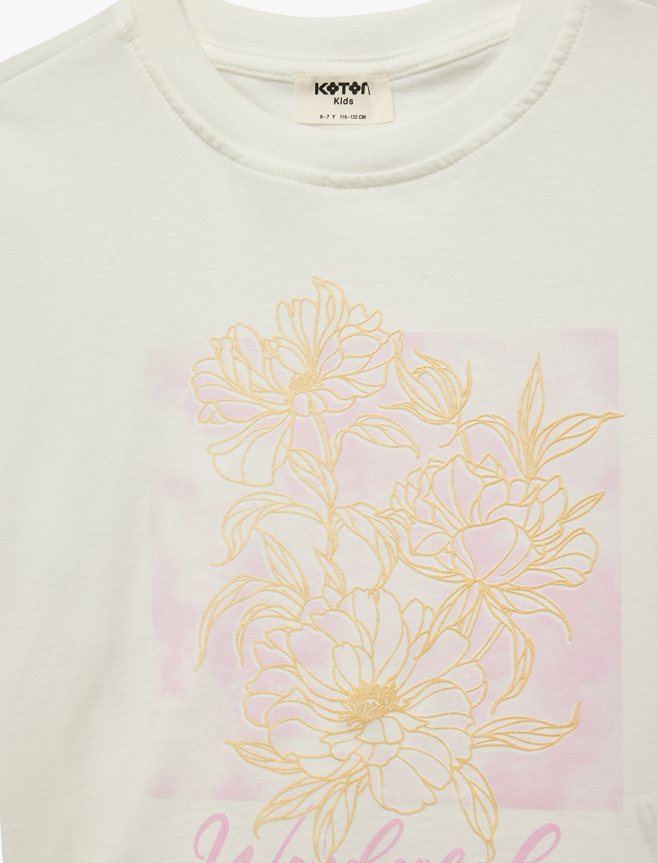  Kız Çocuk Kısa Kollu Bisiklet Yaka Pamuklu Çiçek Baskılı Tişört