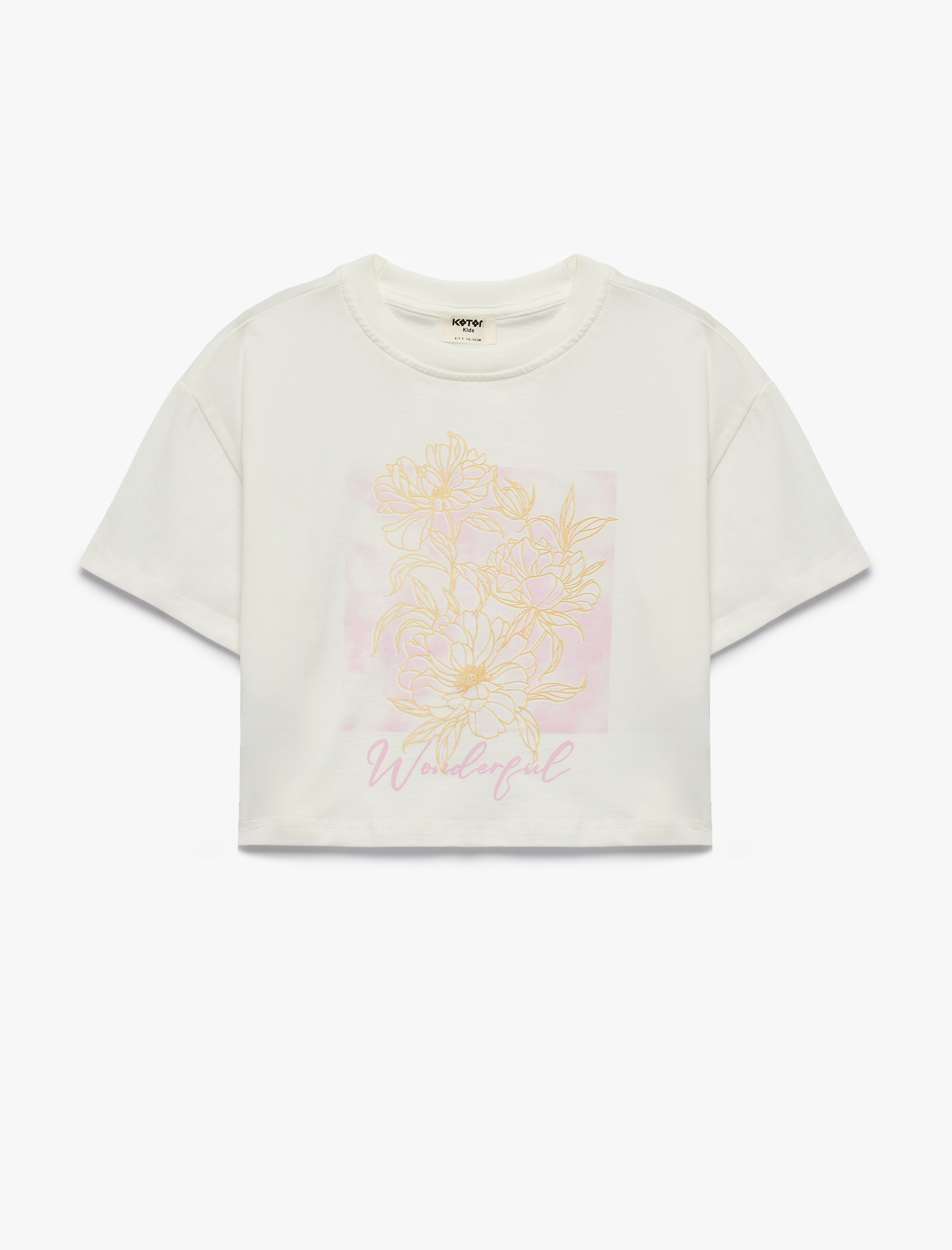  Kız Çocuk Kısa Kollu Bisiklet Yaka Pamuklu Çiçek Baskılı Tişört