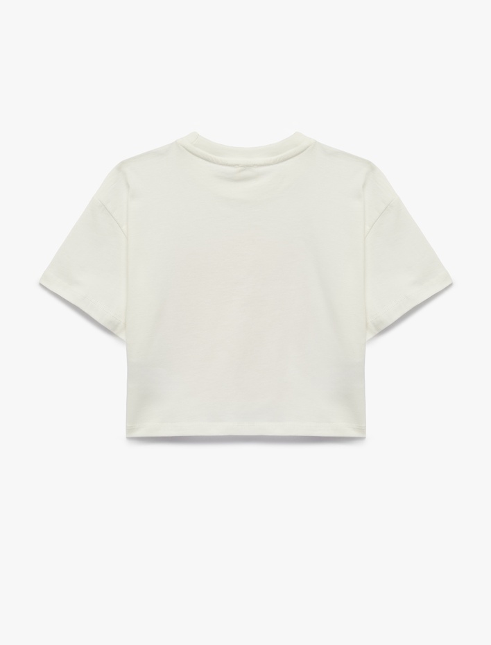 Kız Çocuk Kısa Kollu Bisiklet Yaka Pamuklu Çiçek Baskılı Tişört