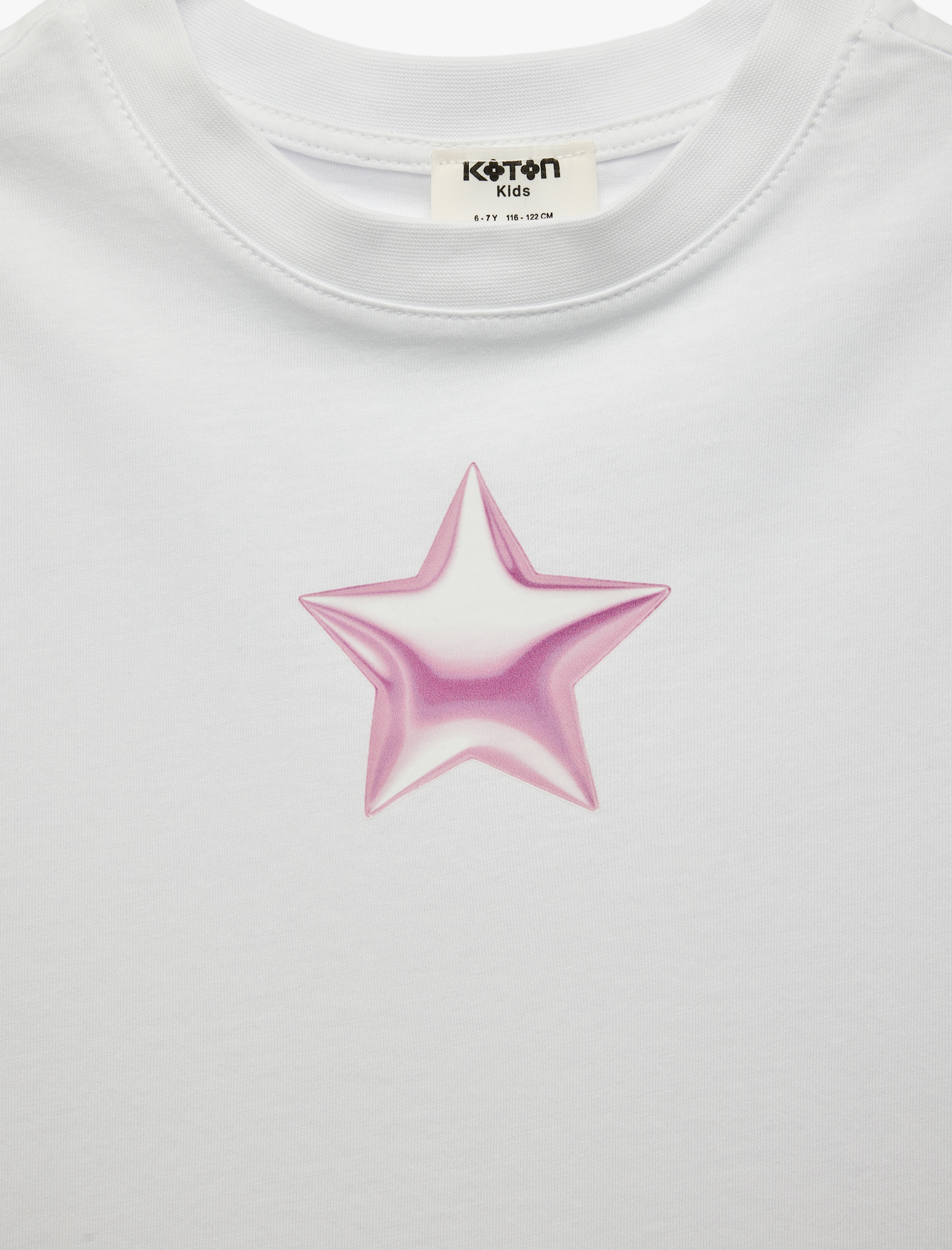  Kız Çocuk Pamuklu Bisiklet Yaka Kısa Kollu Yıldız Baskılı Tişört