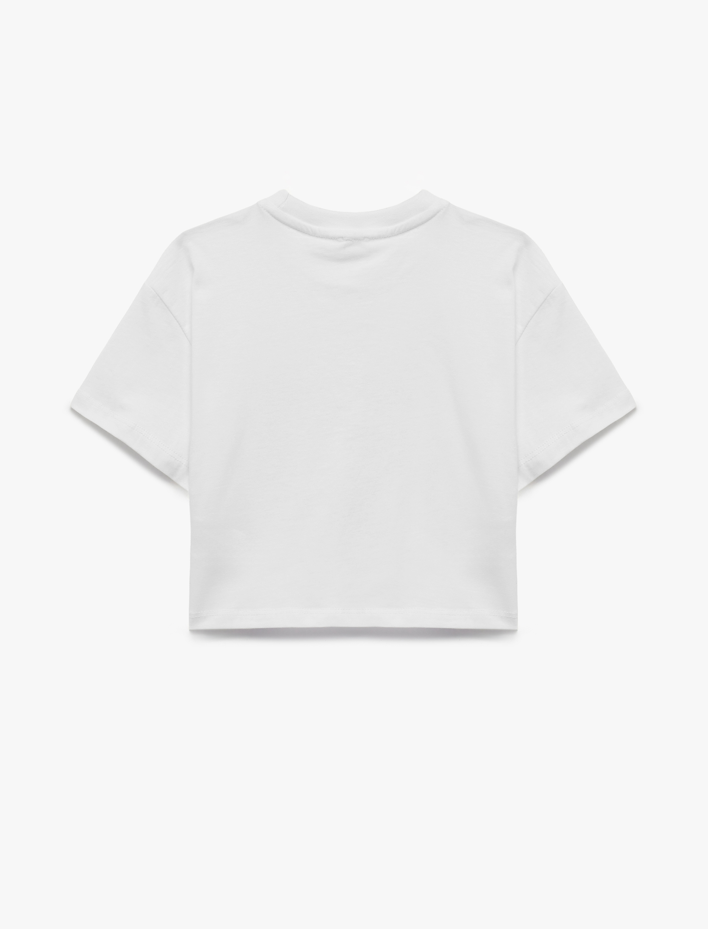  Kız Çocuk Pamuklu Bisiklet Yaka Kısa Kollu Yıldız Baskılı Tişört