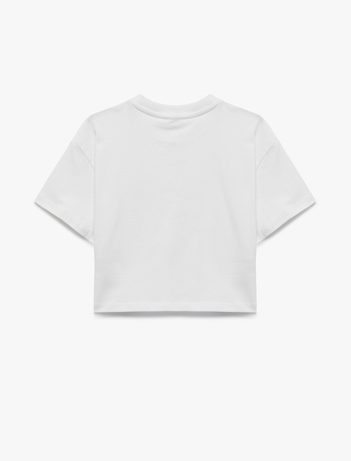 Kız Çocuk Pamuklu Bisiklet Yaka Kısa Kollu Yıldız Baskılı Tişört