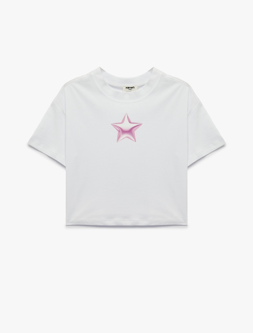 Koton Pamuklu Bisiklet Yaka Kısa Kollu Yıldız Baskılı T-Shirt
