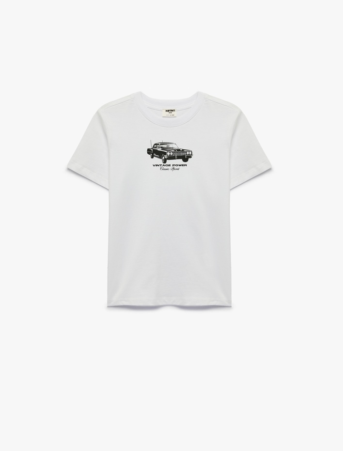 Erkek Çocuk Bisiklet Yaka Kısa Kollu Pamuklu Araba Baskılı Tişört