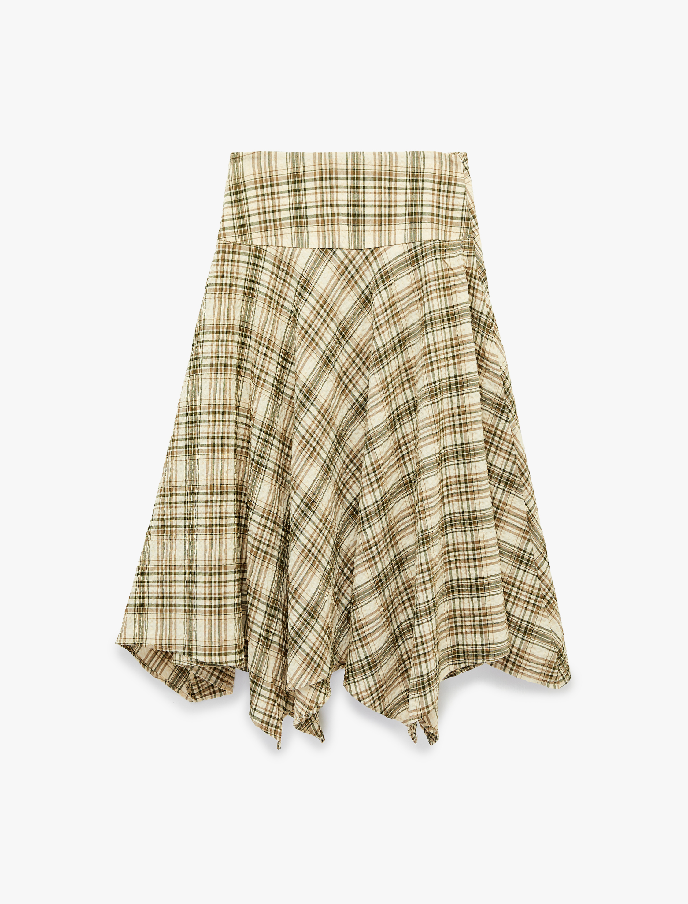   Asimetrik Kesim Ekose Midi Etek